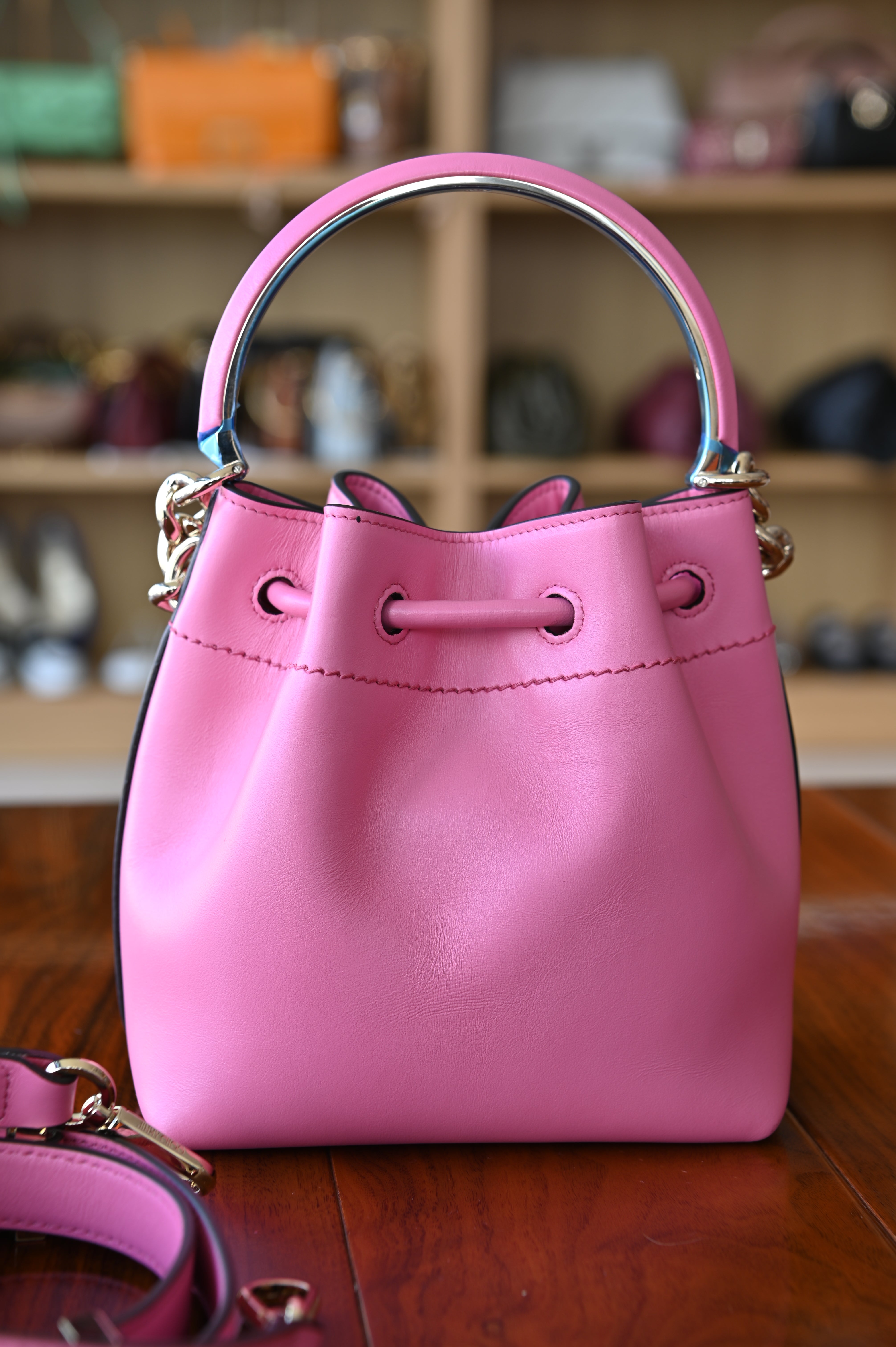 Jimmy Choo Pink Bon Bon Bucket Bag back