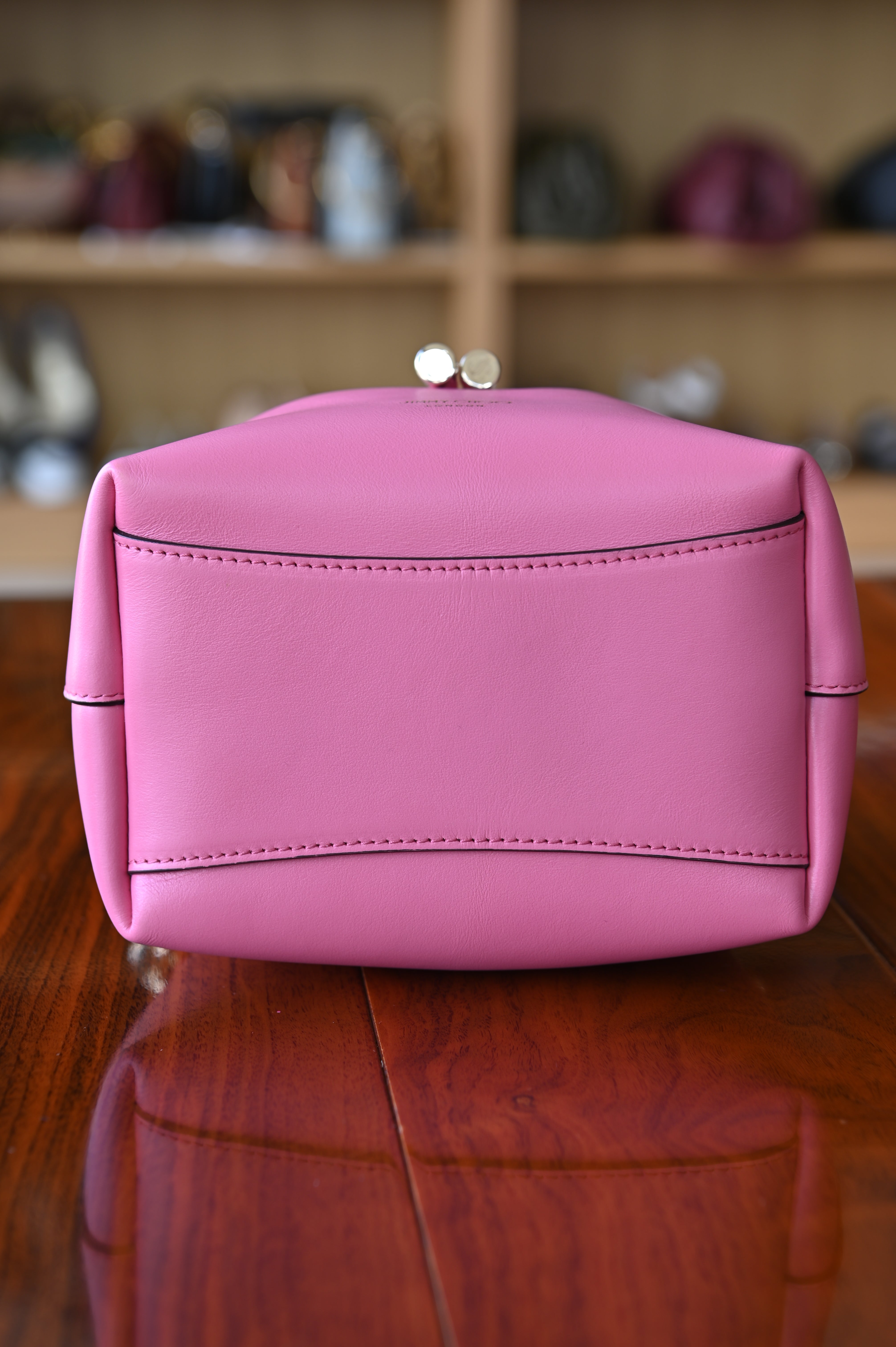 Jimmy Choo Pink Bon Bon Bucket Bag bottom