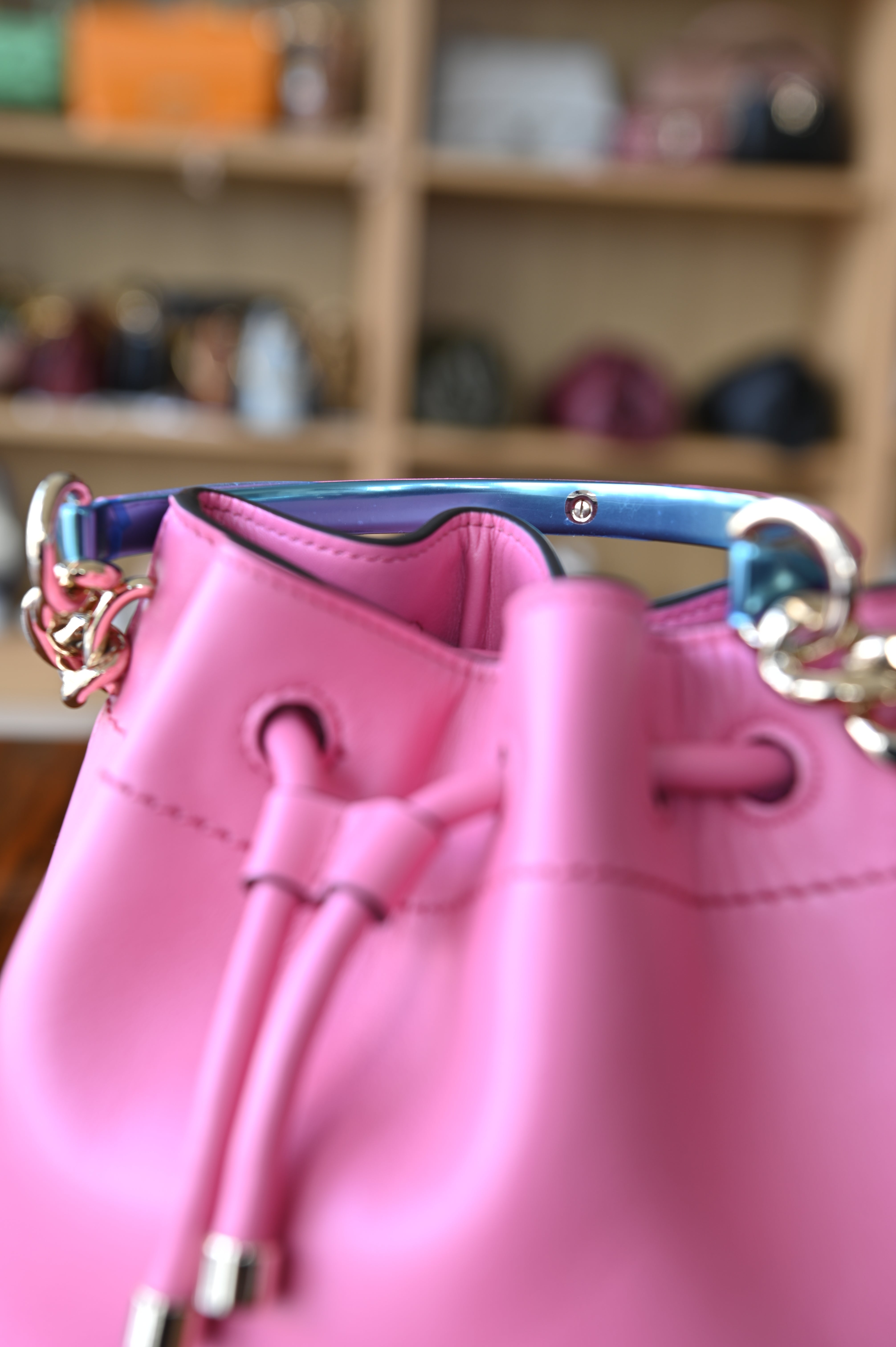 Jimmy Choo Pink Bon Bon Bucket Bag lining