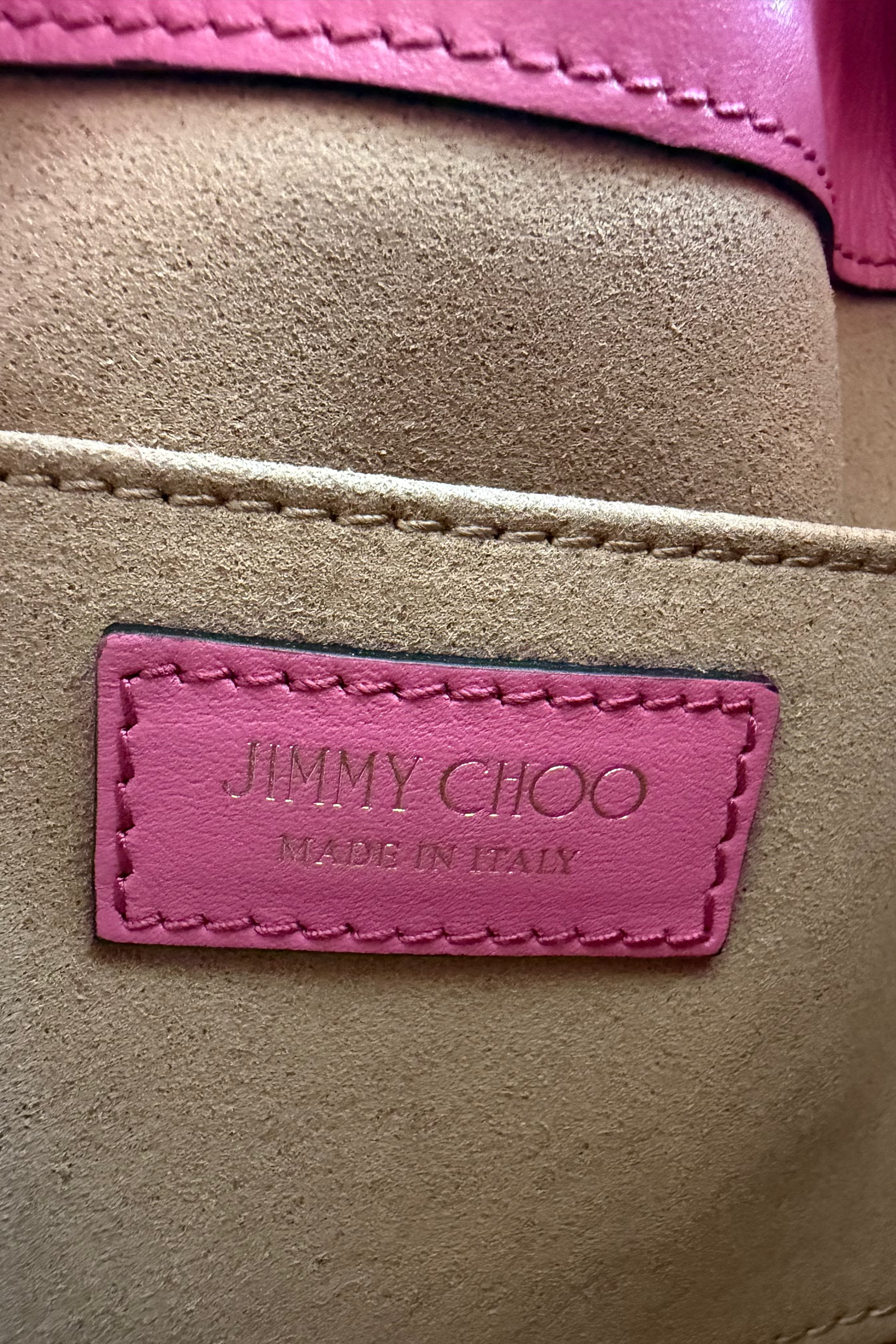 Jimmy Choo Pink Bon Bon Bucket Bag logo