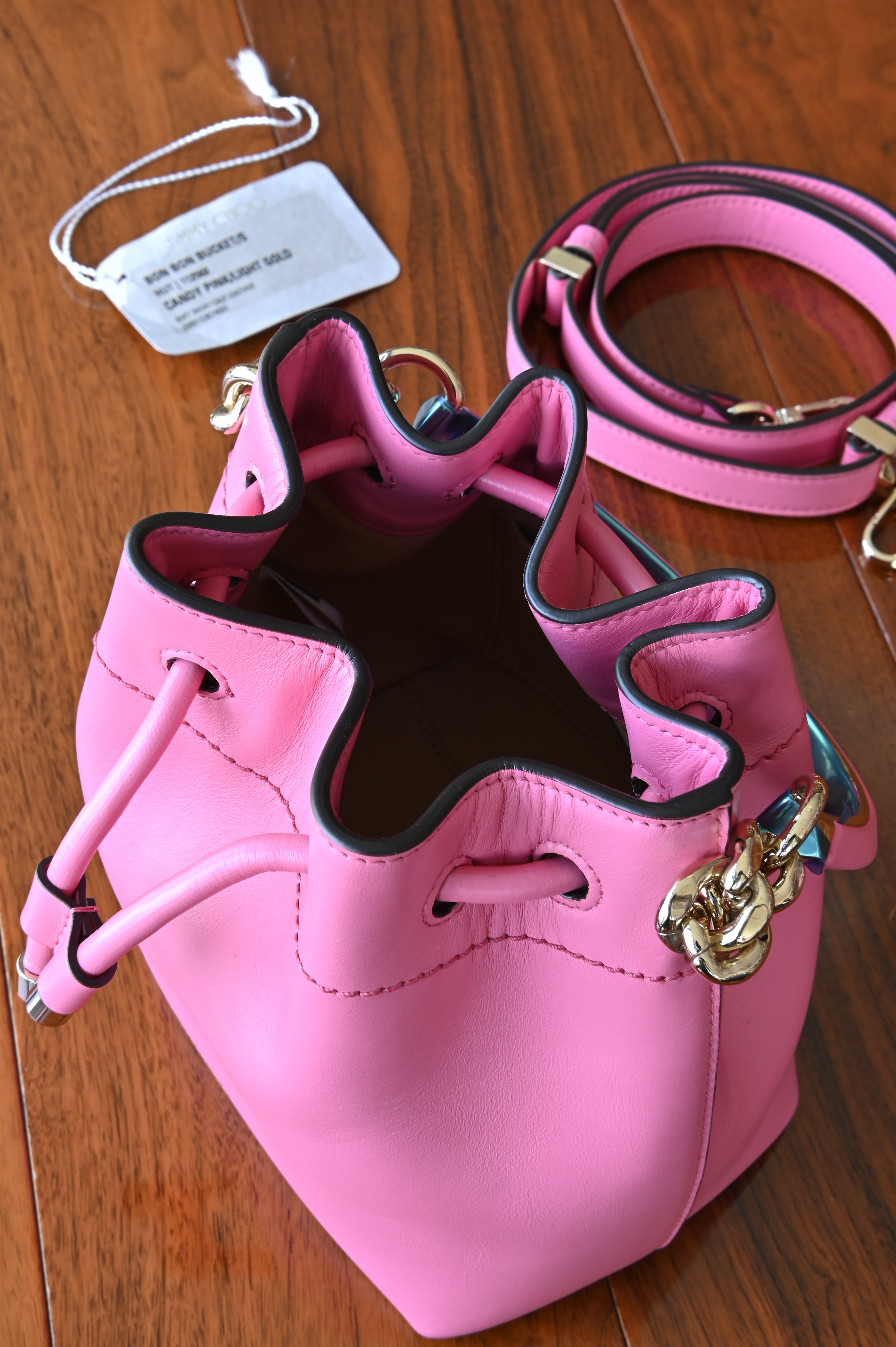 Jimmy Choo Pink Bon Bon Bucket Bag top