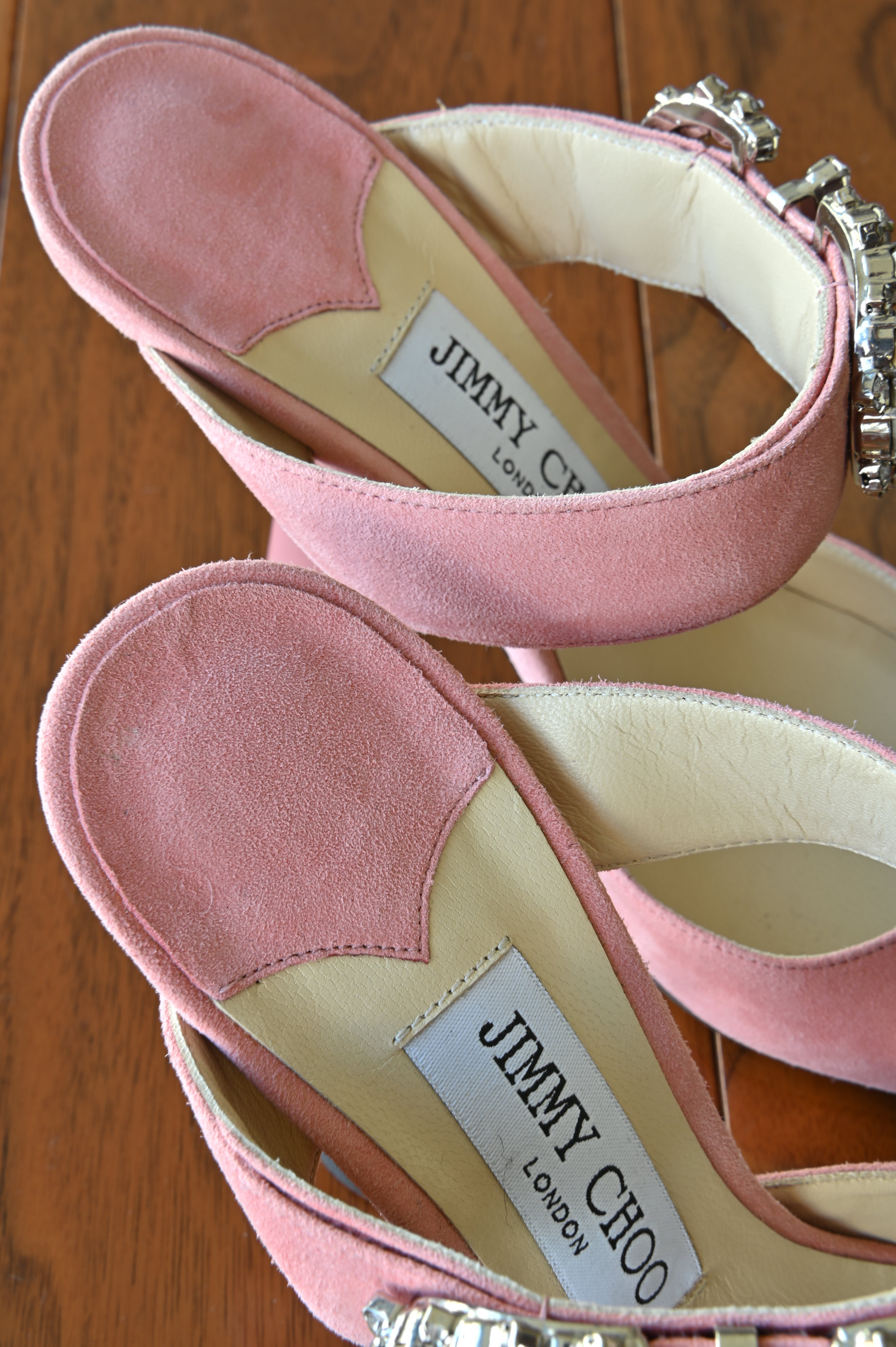 Jimmy Choo Pink Crystal Ankle Heels back