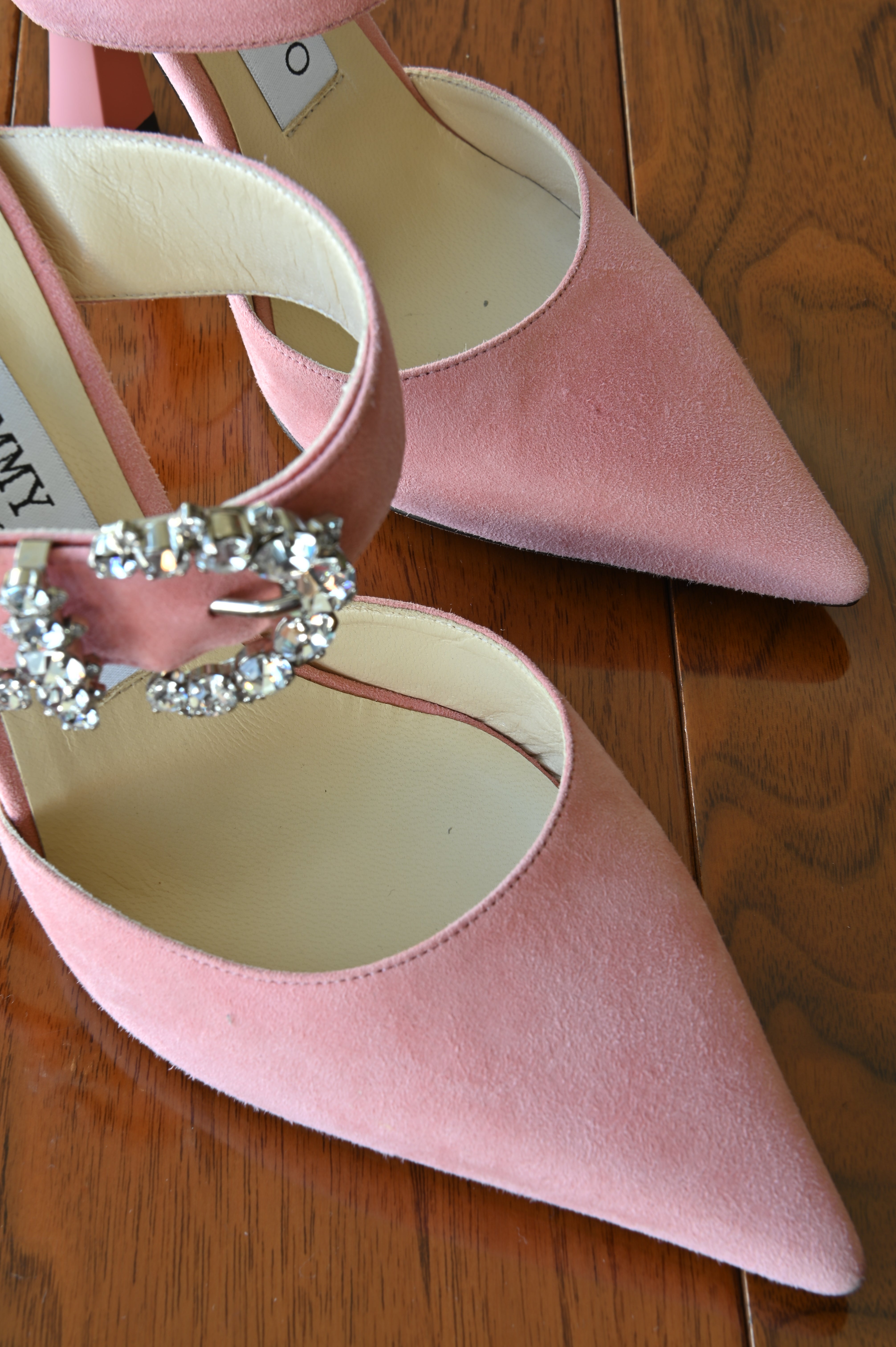 Jimmy Choo Pink Crystal Ankle Heels front