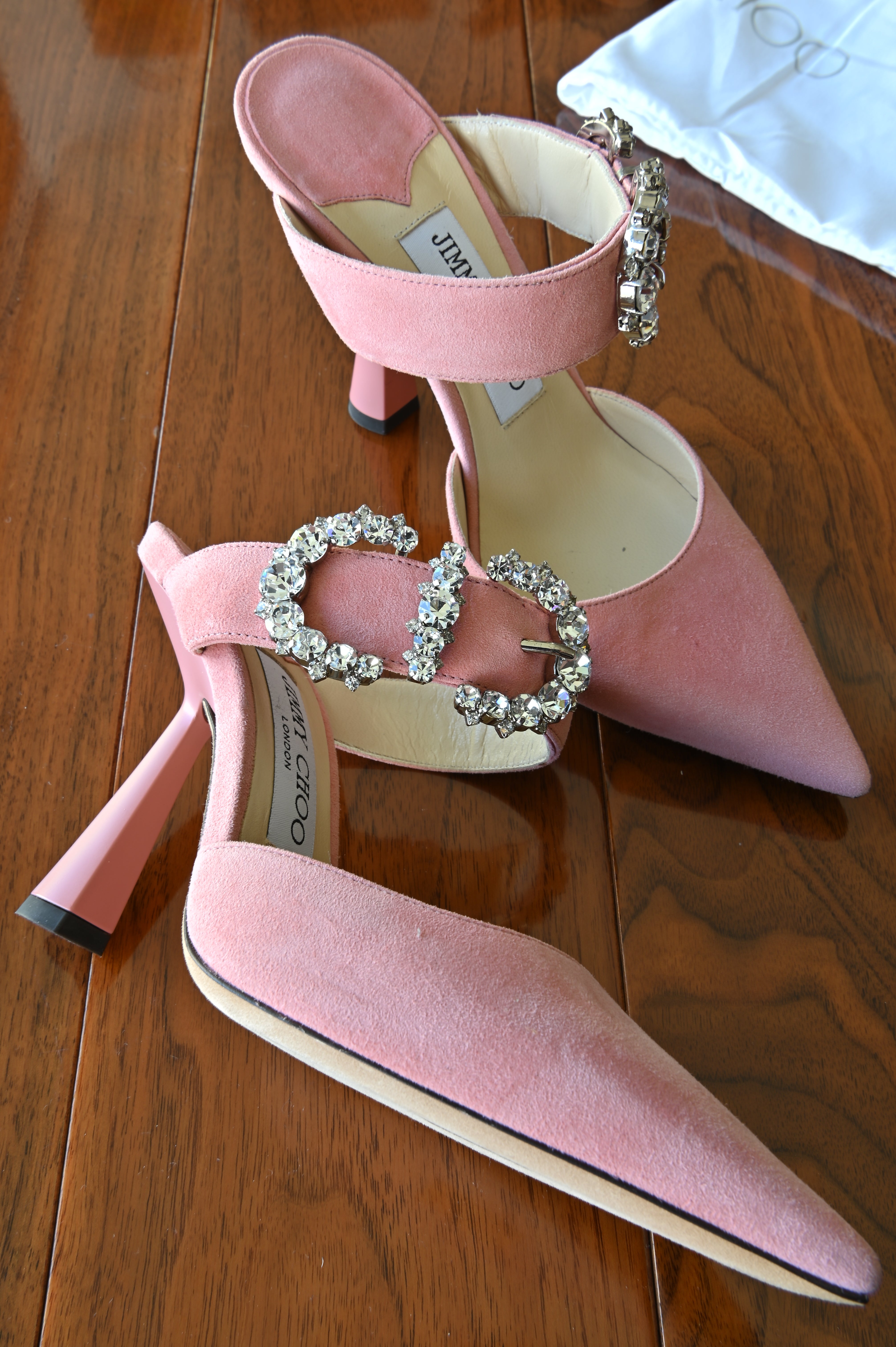 Jimmy Choo Pink Crystal Ankle Heels left