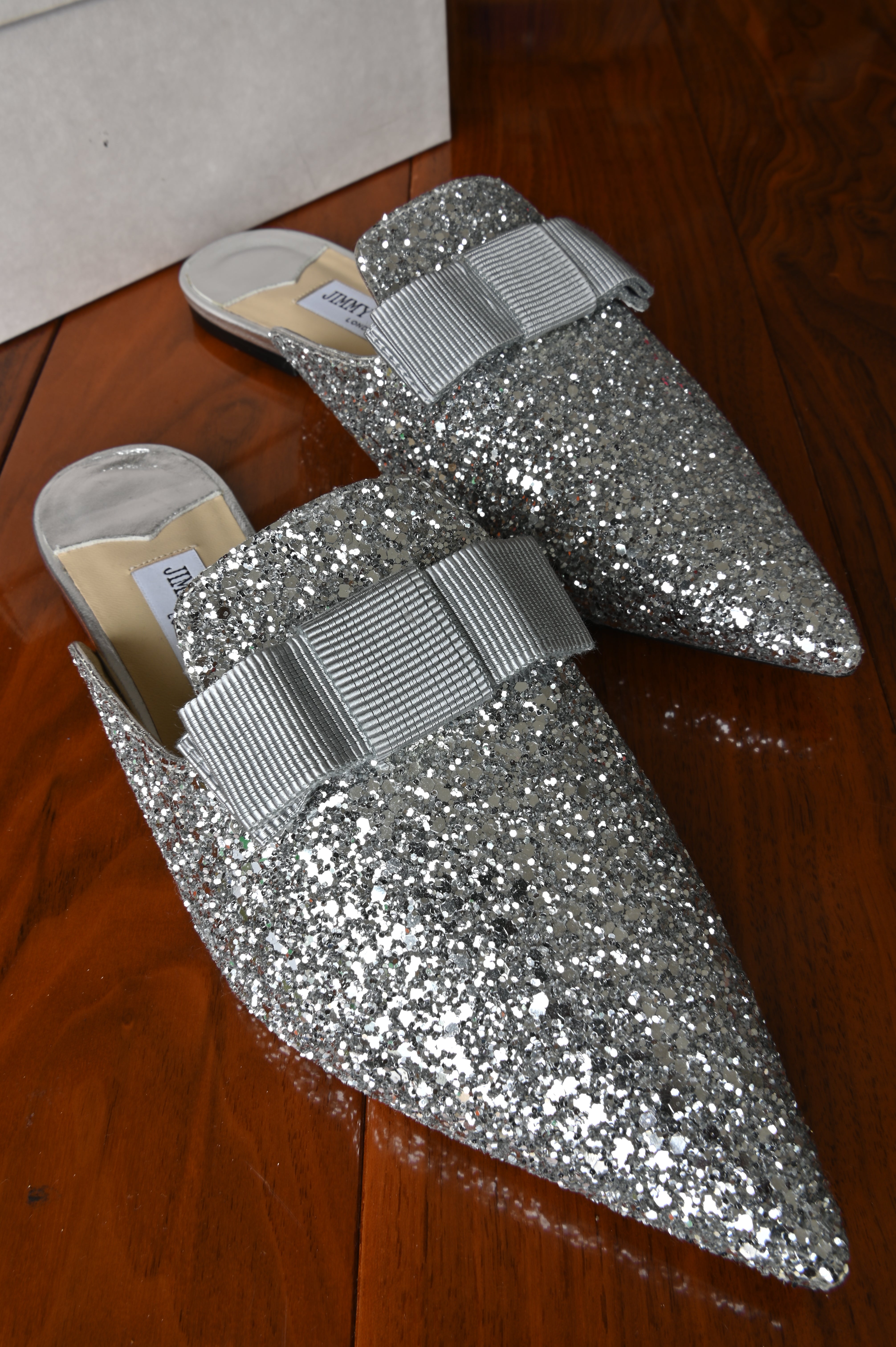 Jimmy Choo Silver Flat Mules