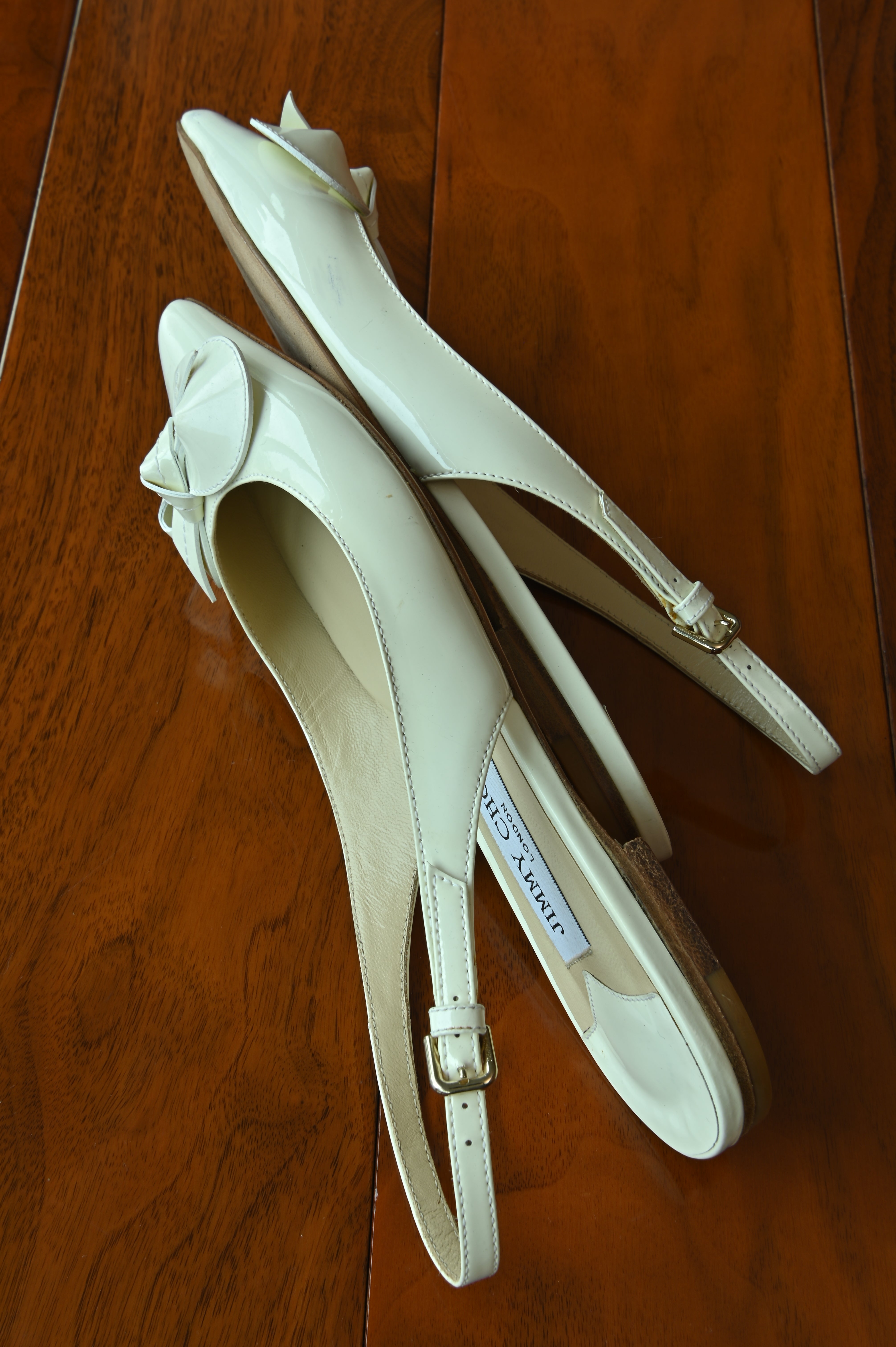 Jimmy Choo White Patent Bow Slingback Flats side three