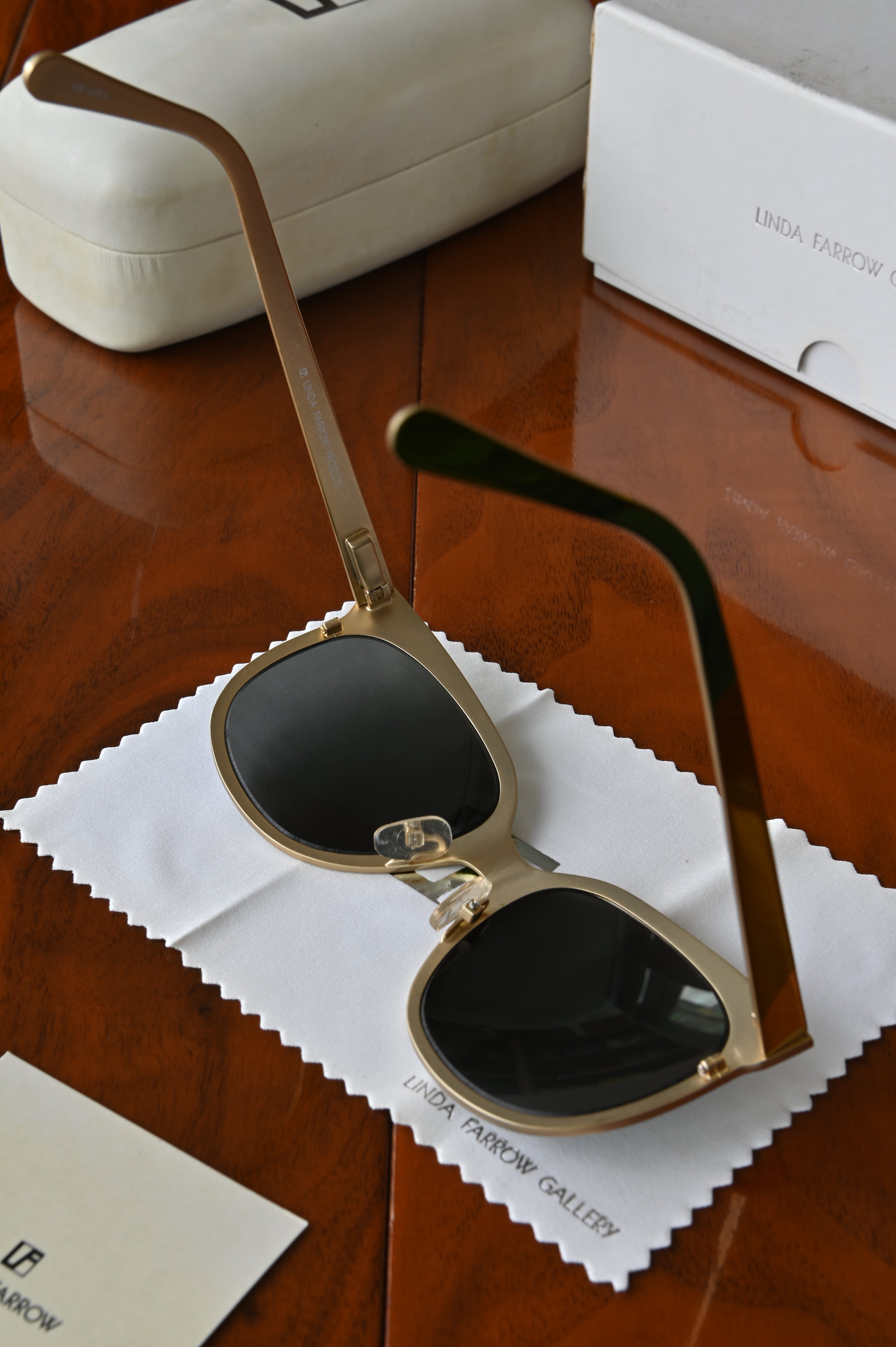 Linda Farrow Gold Metal Sunglasses both
