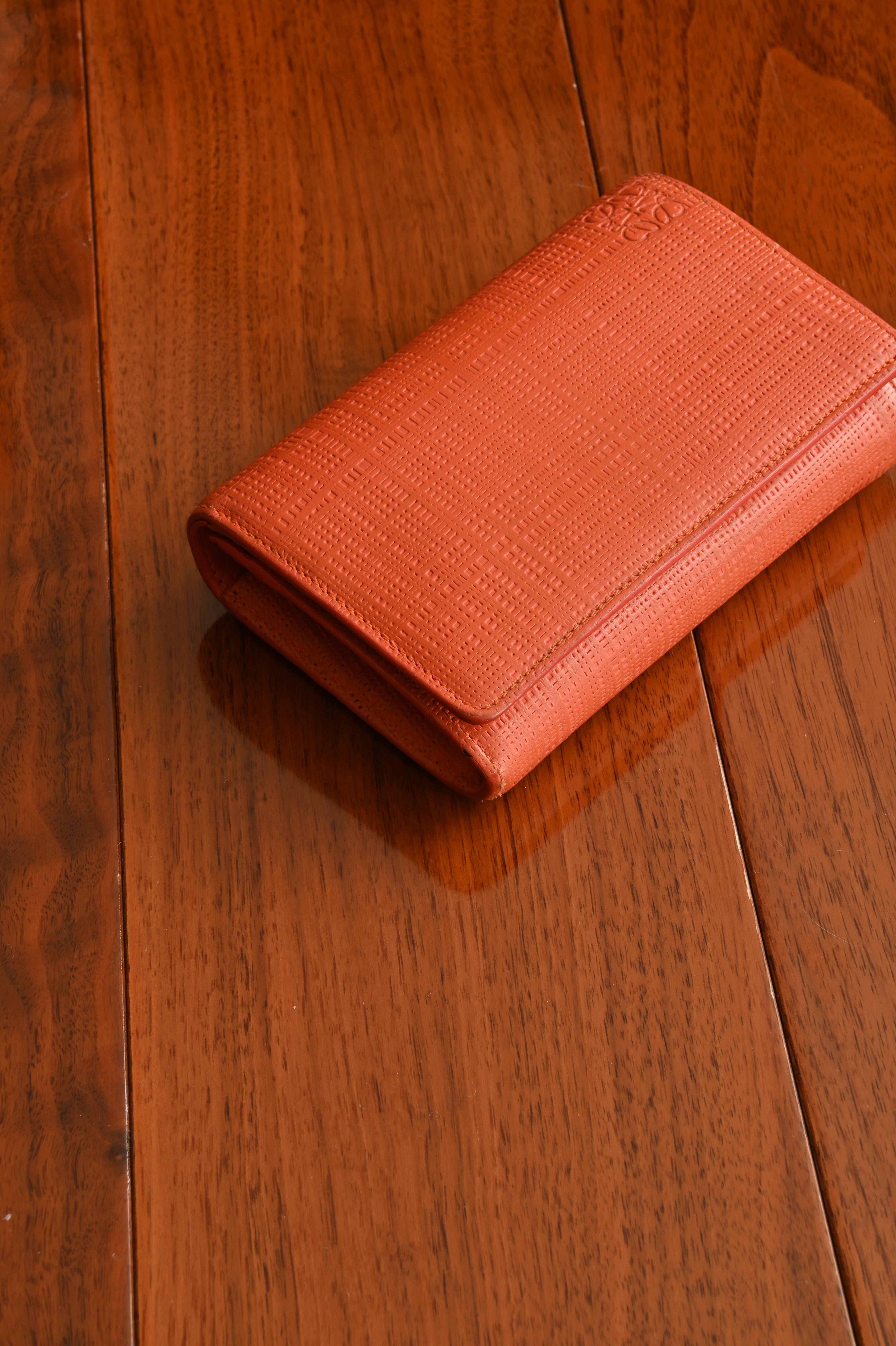 Loewe Orange Textured Calf Leather Wallet angle