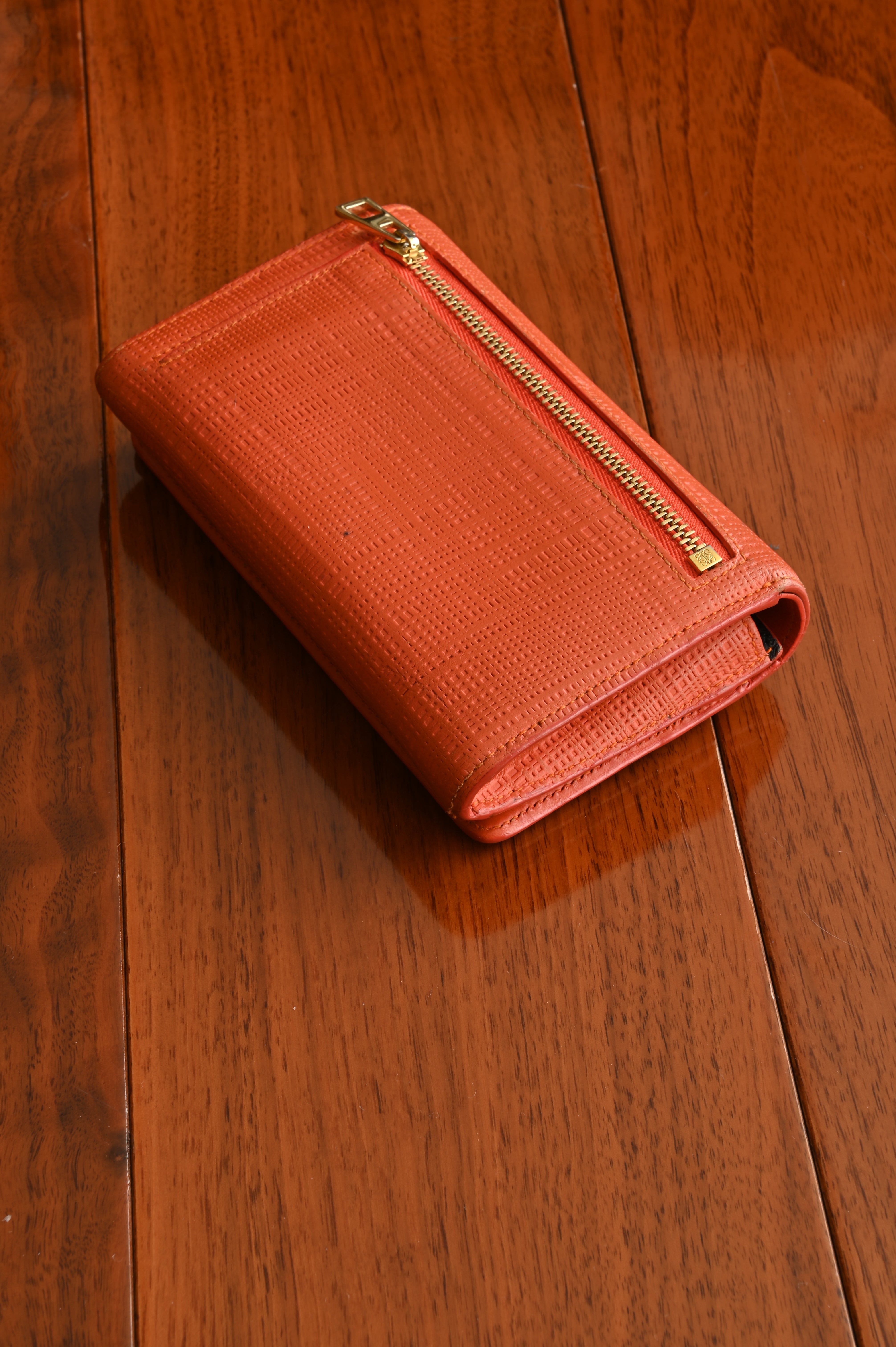 Loewe Orange Textured Calf Leather Wallet angle three