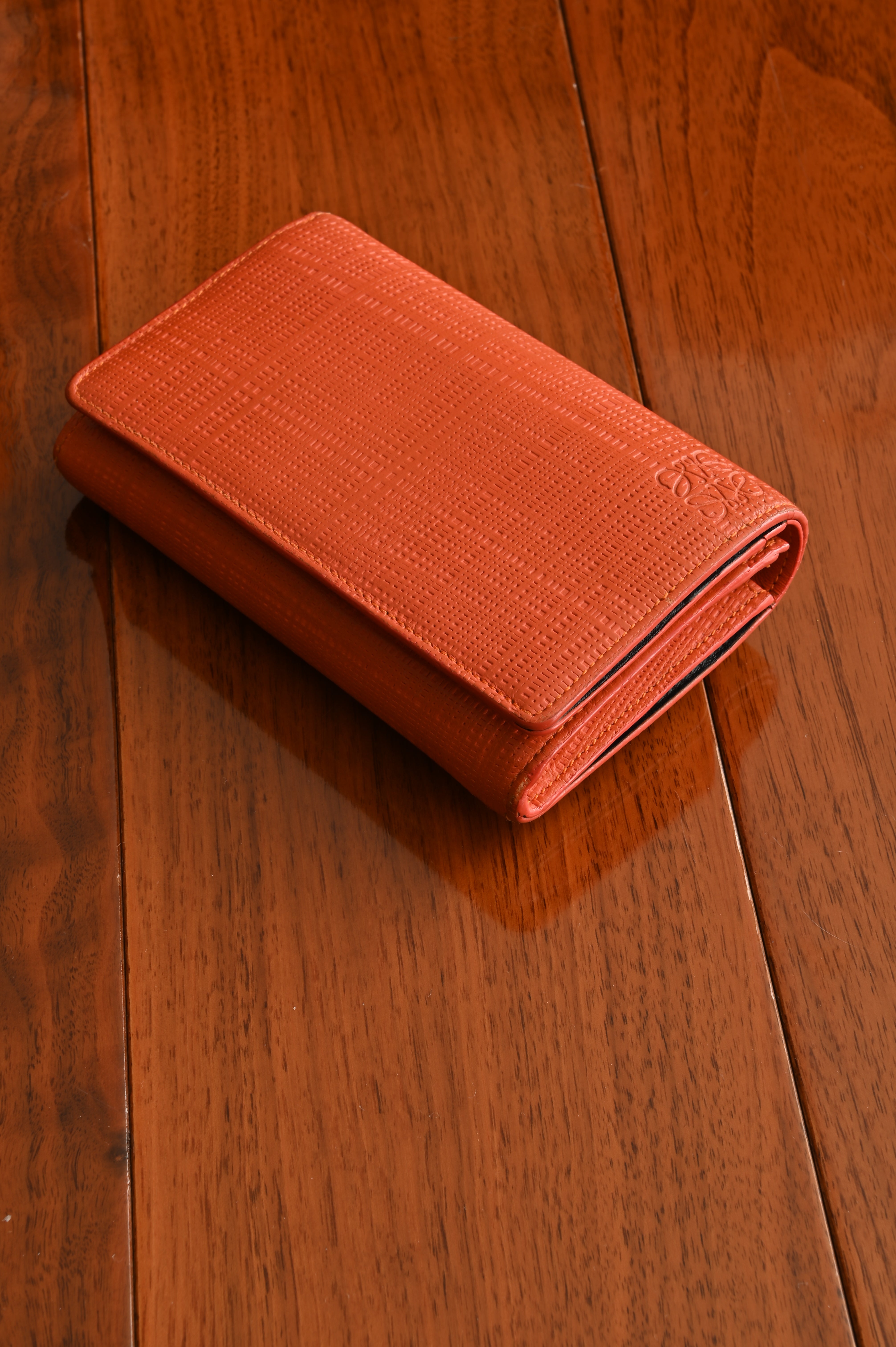 Loewe Orange Textured Calf Leather Wallet angle two