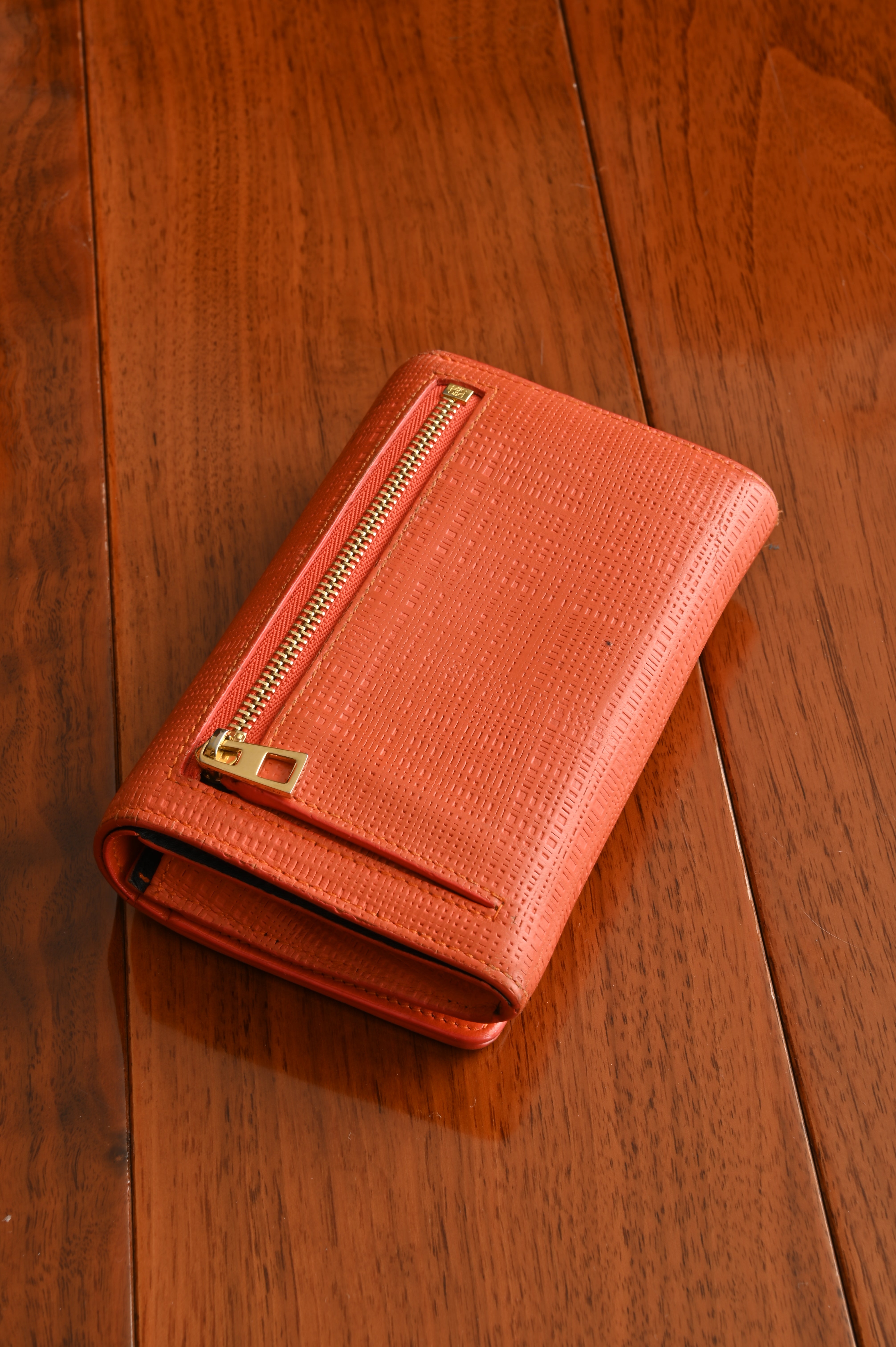 Loewe Orange Textured Calf Leather Wallet back
