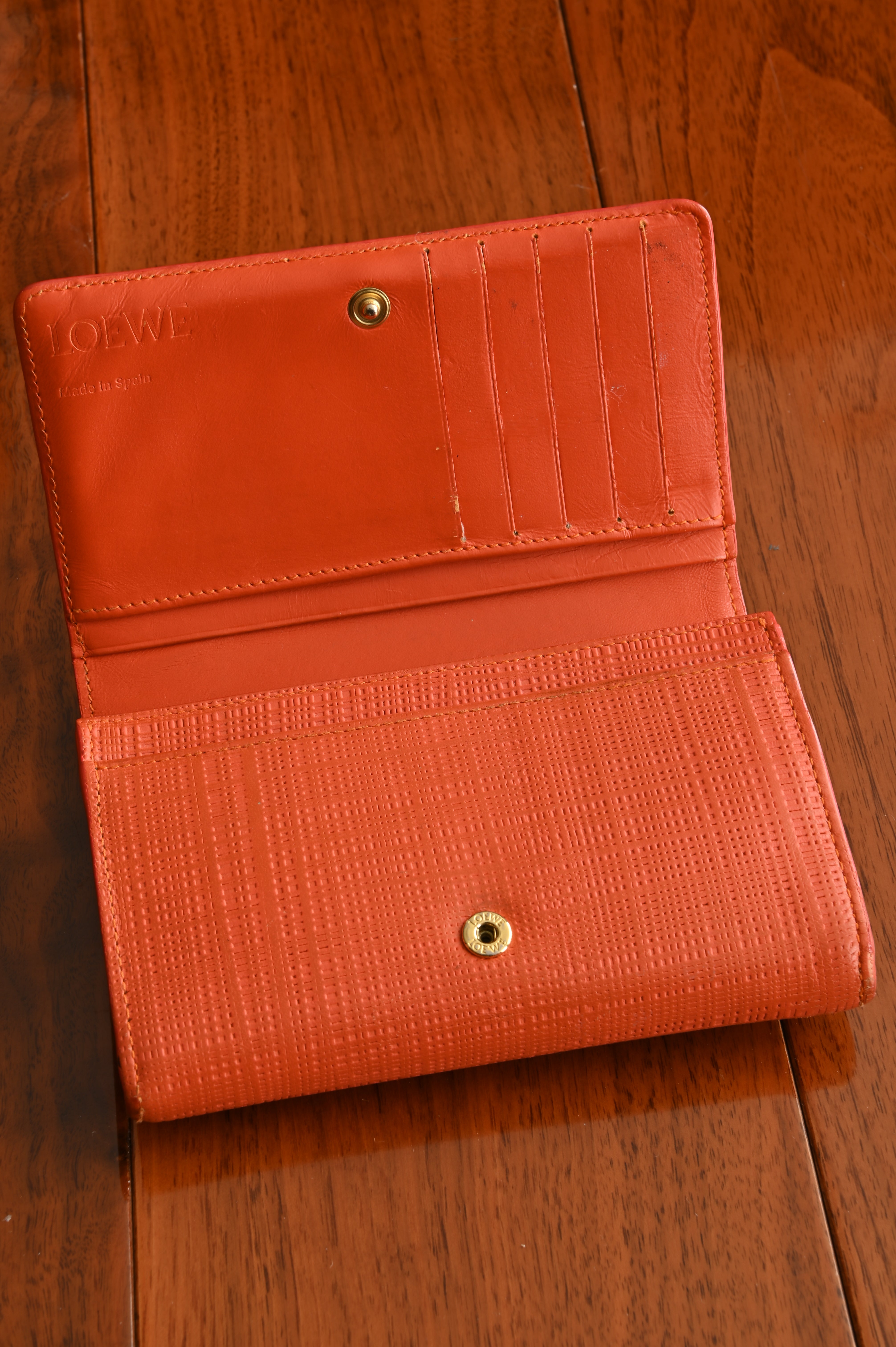 Loewe Orange Textured Calf Leather Wallet open