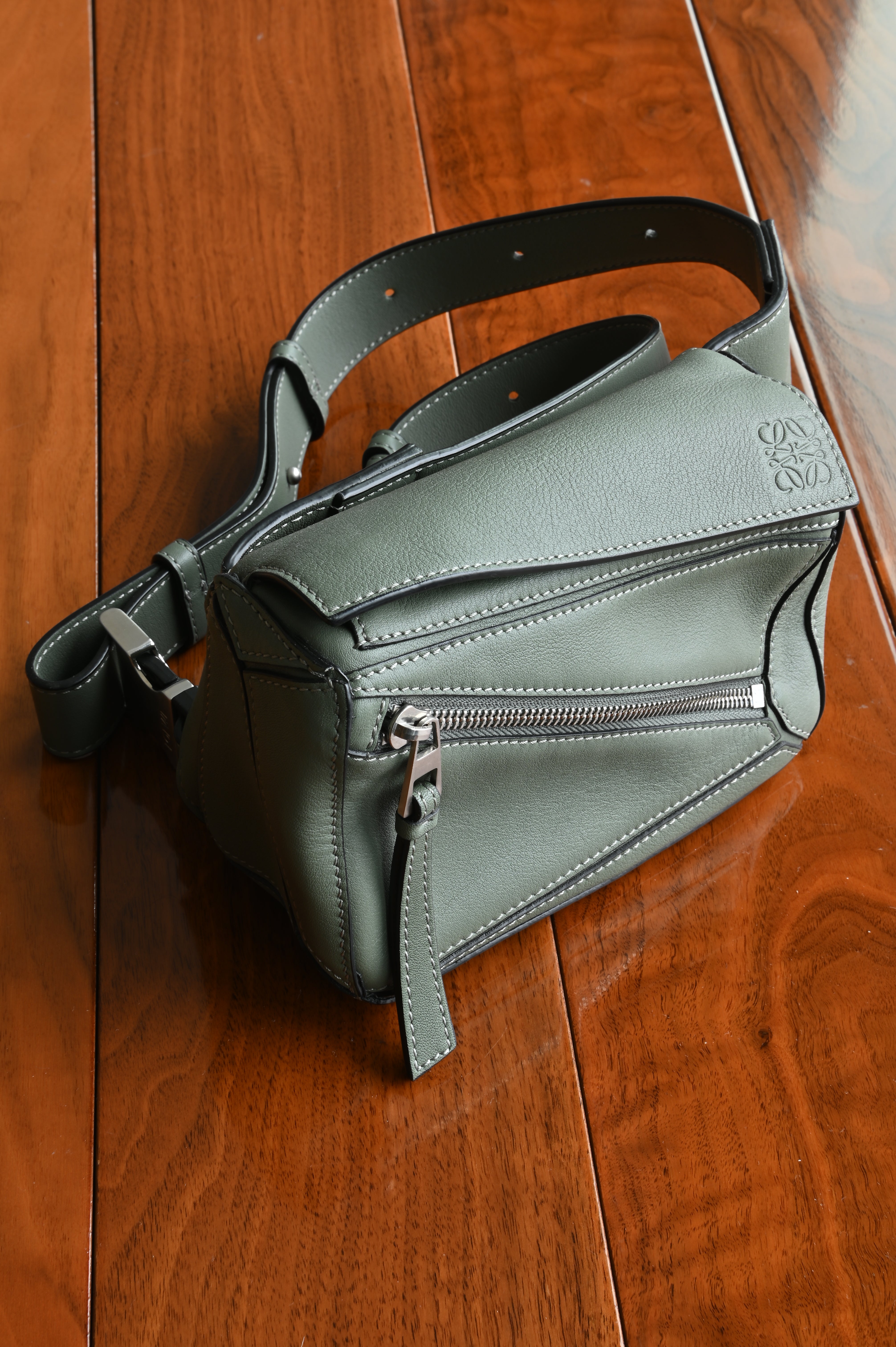Loewe Sage Green Puzzle Edge Bag front