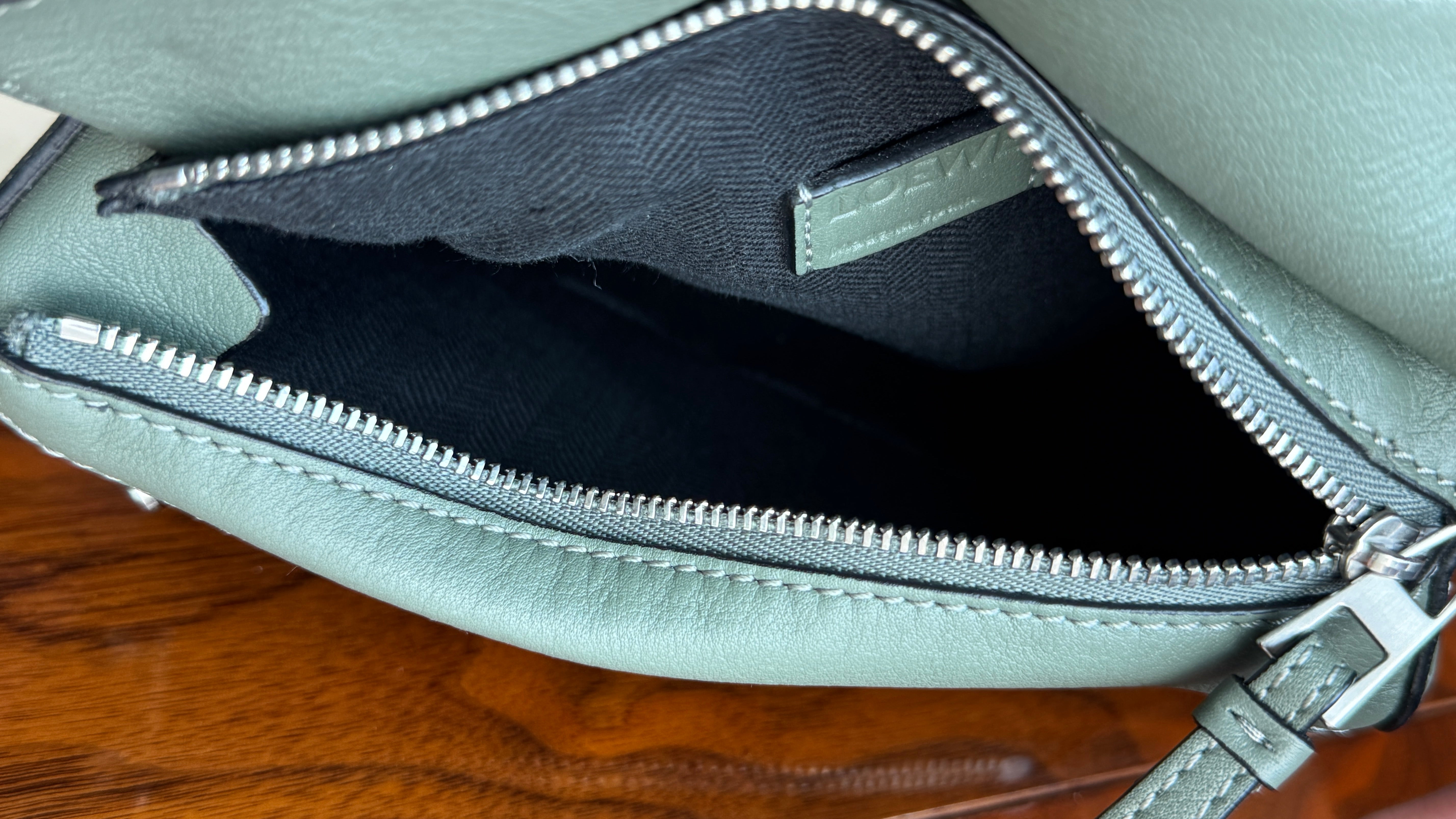 Loewe Sage Green Puzzle Edge Bag inside