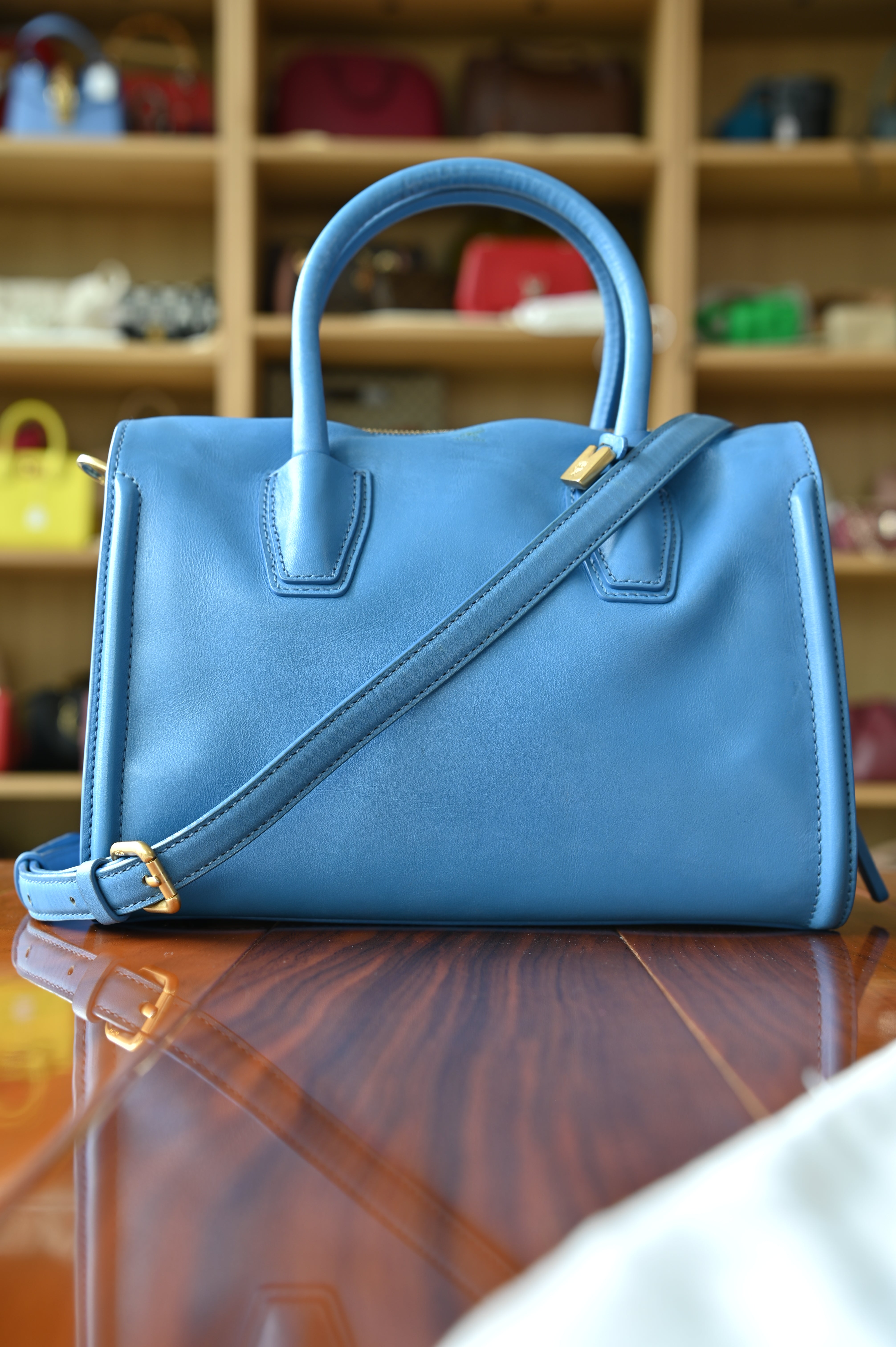 MCM Blue Grained Calf Crossbody Bag Calf