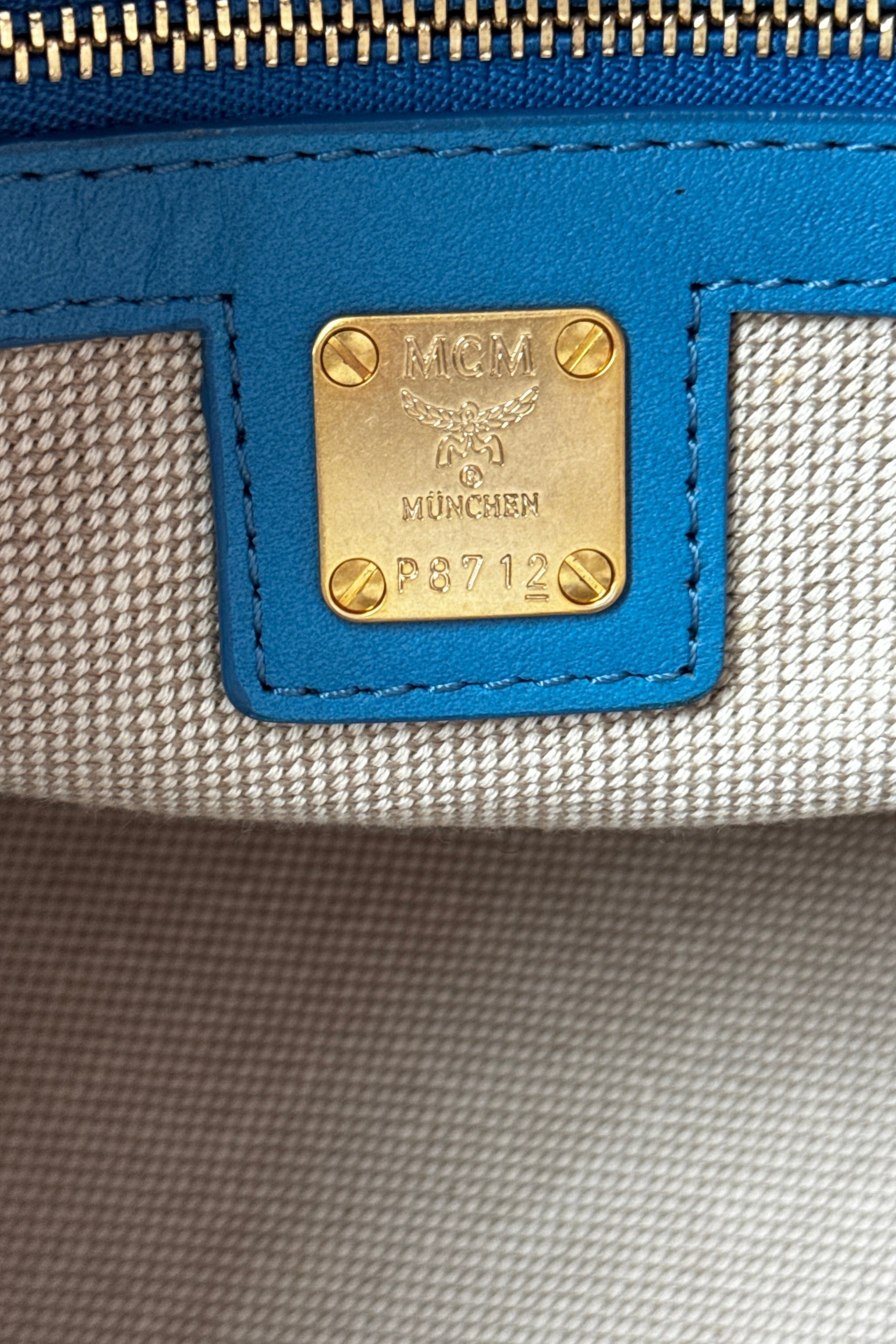 MCM Blue Grained Calf Crossbody Bag hardware