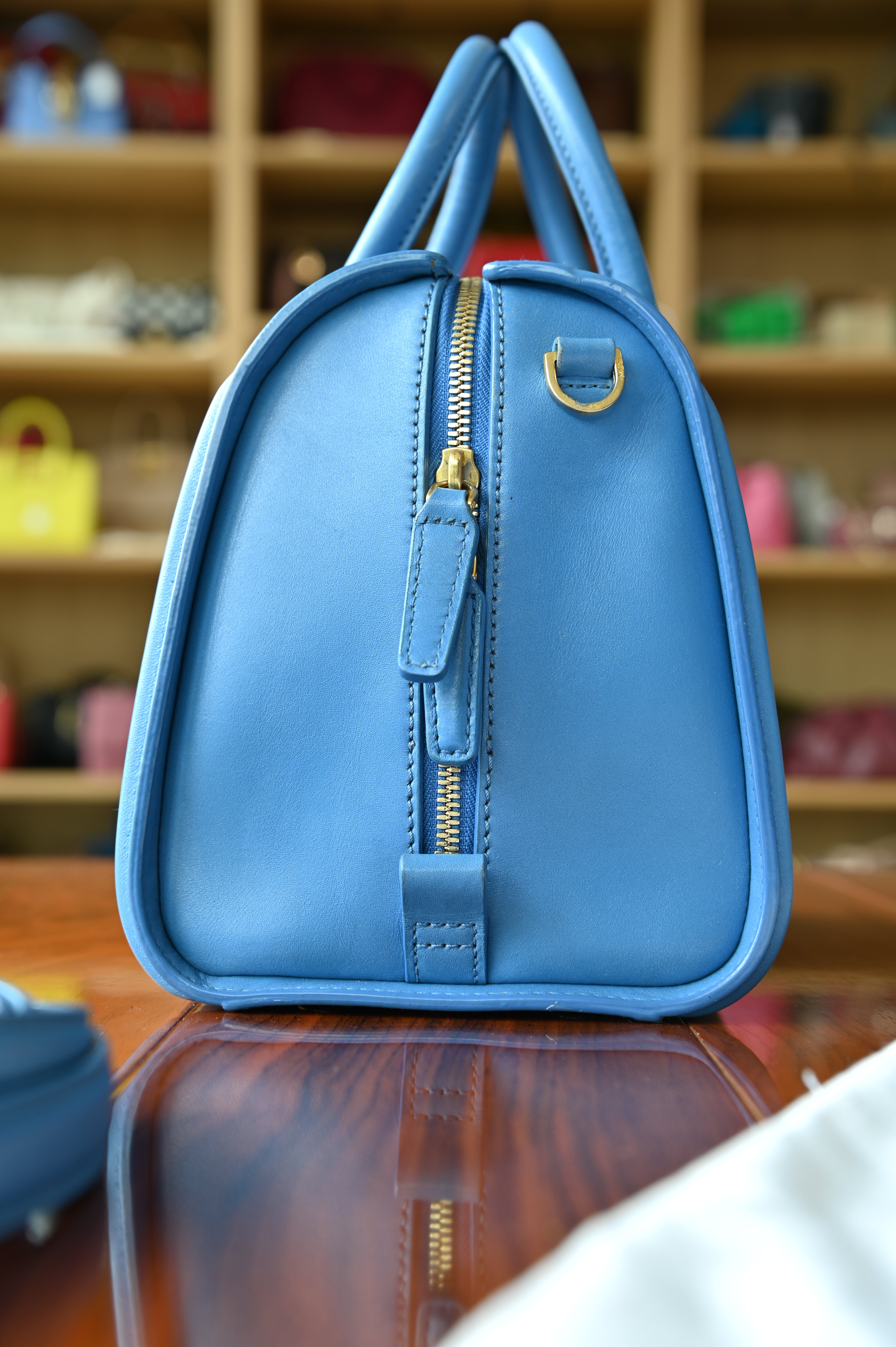 MCM Blue Grained Calf Crossbody Bag side