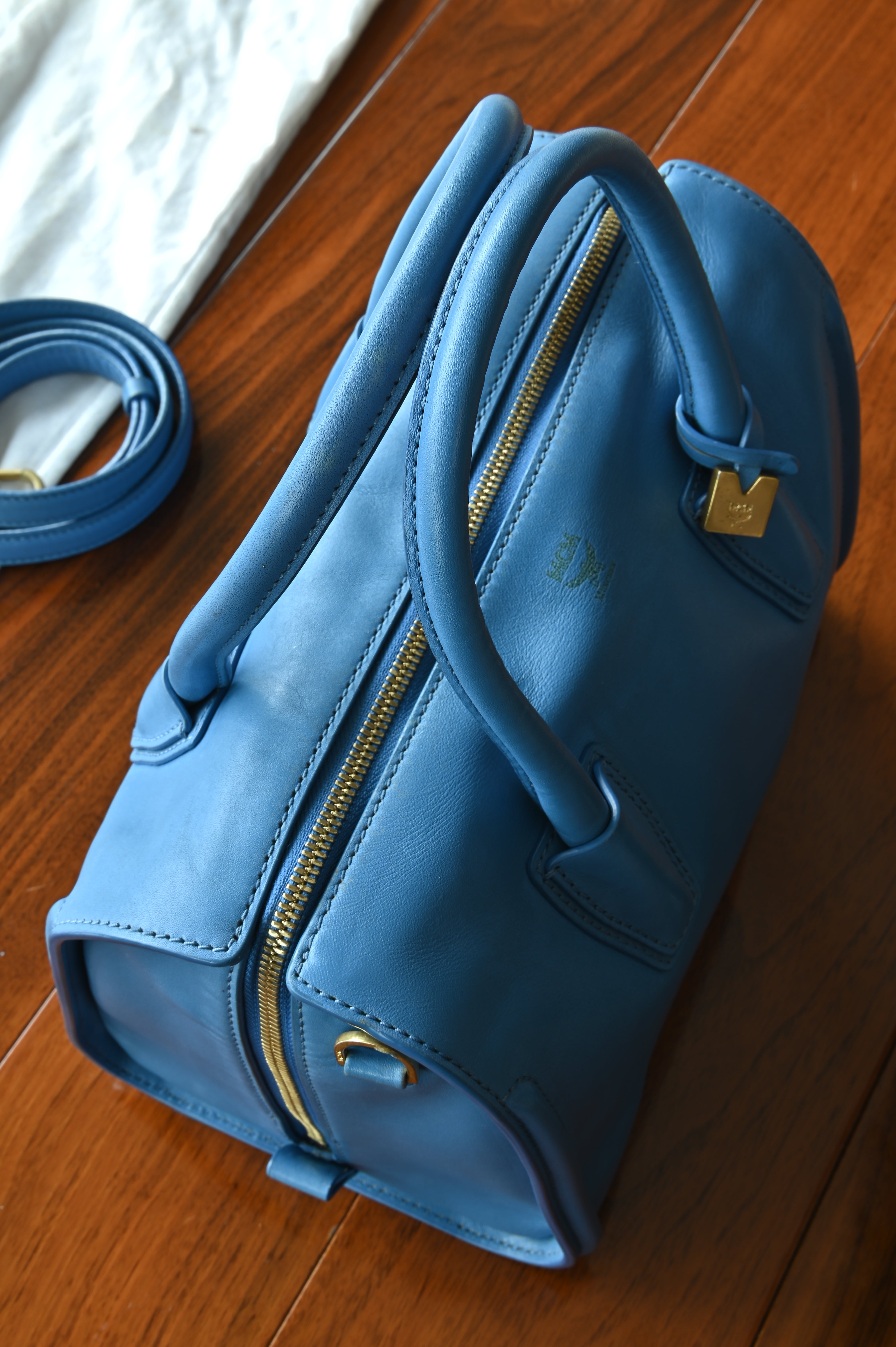 MCM Blue Grained Calf Crossbody Bag top
