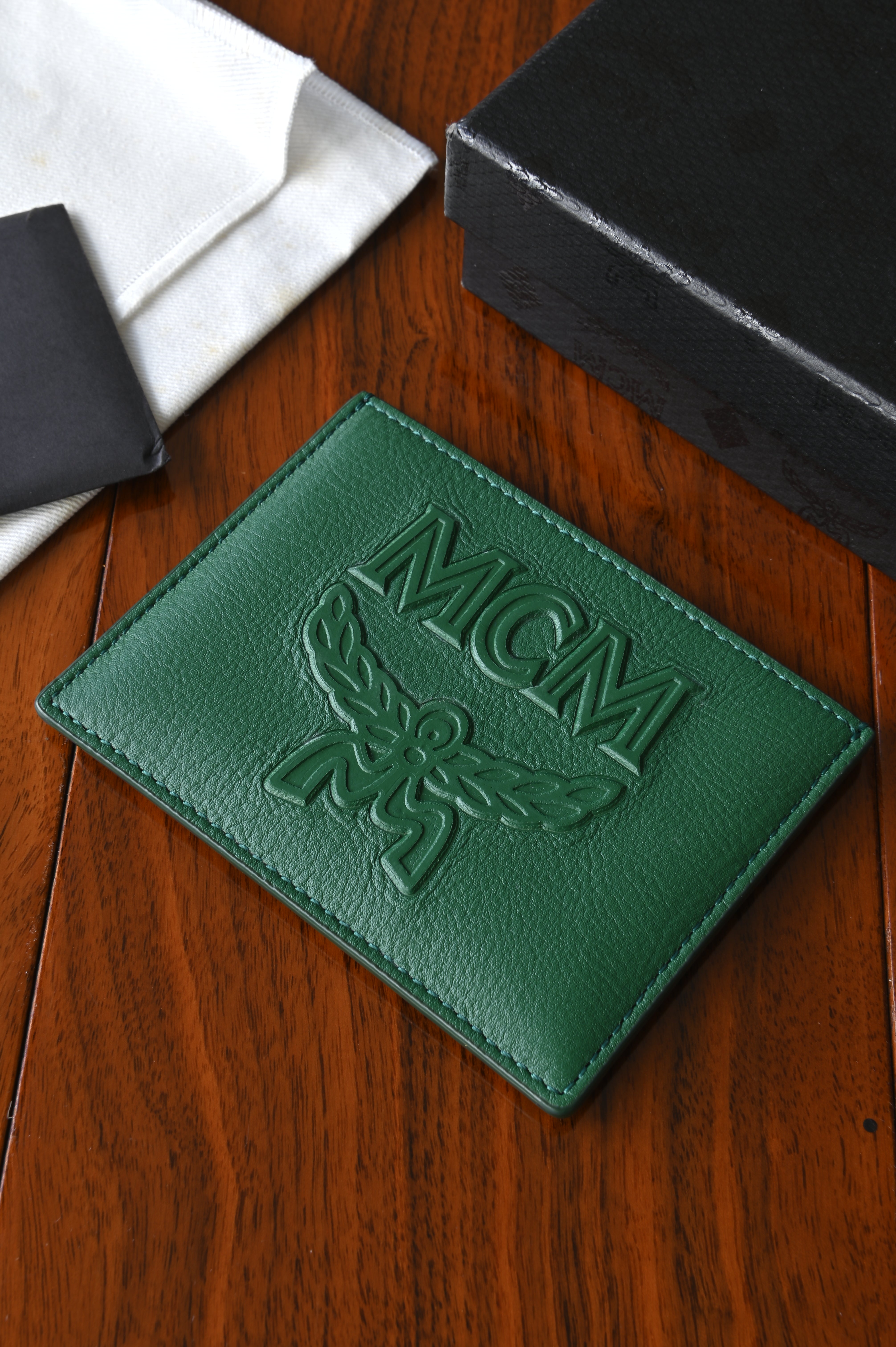 MCM Green Leather Monogram Card Holder