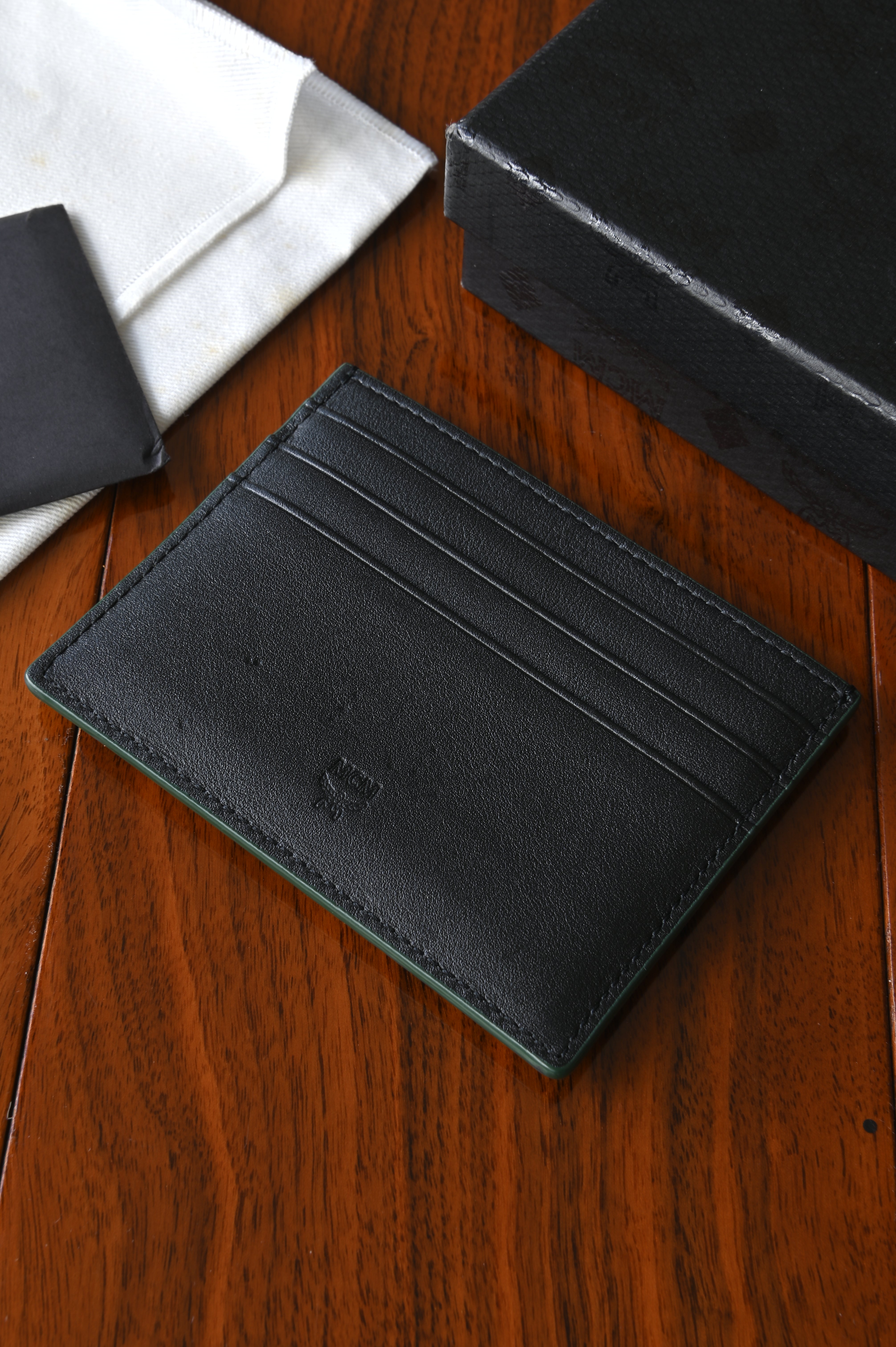 MCM Green Leather Monogram Card Holder back