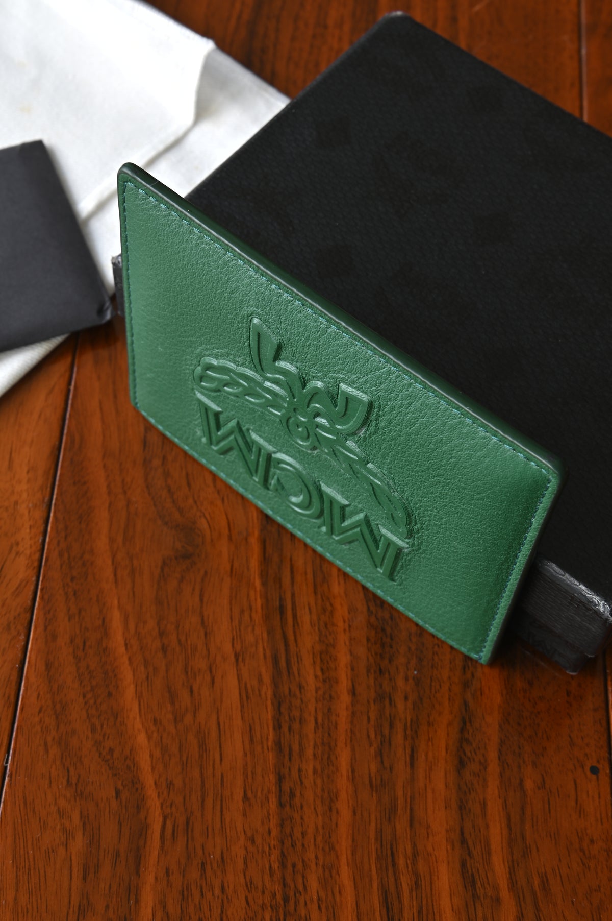 MCM Green Leather Monogram Card Holder bottom