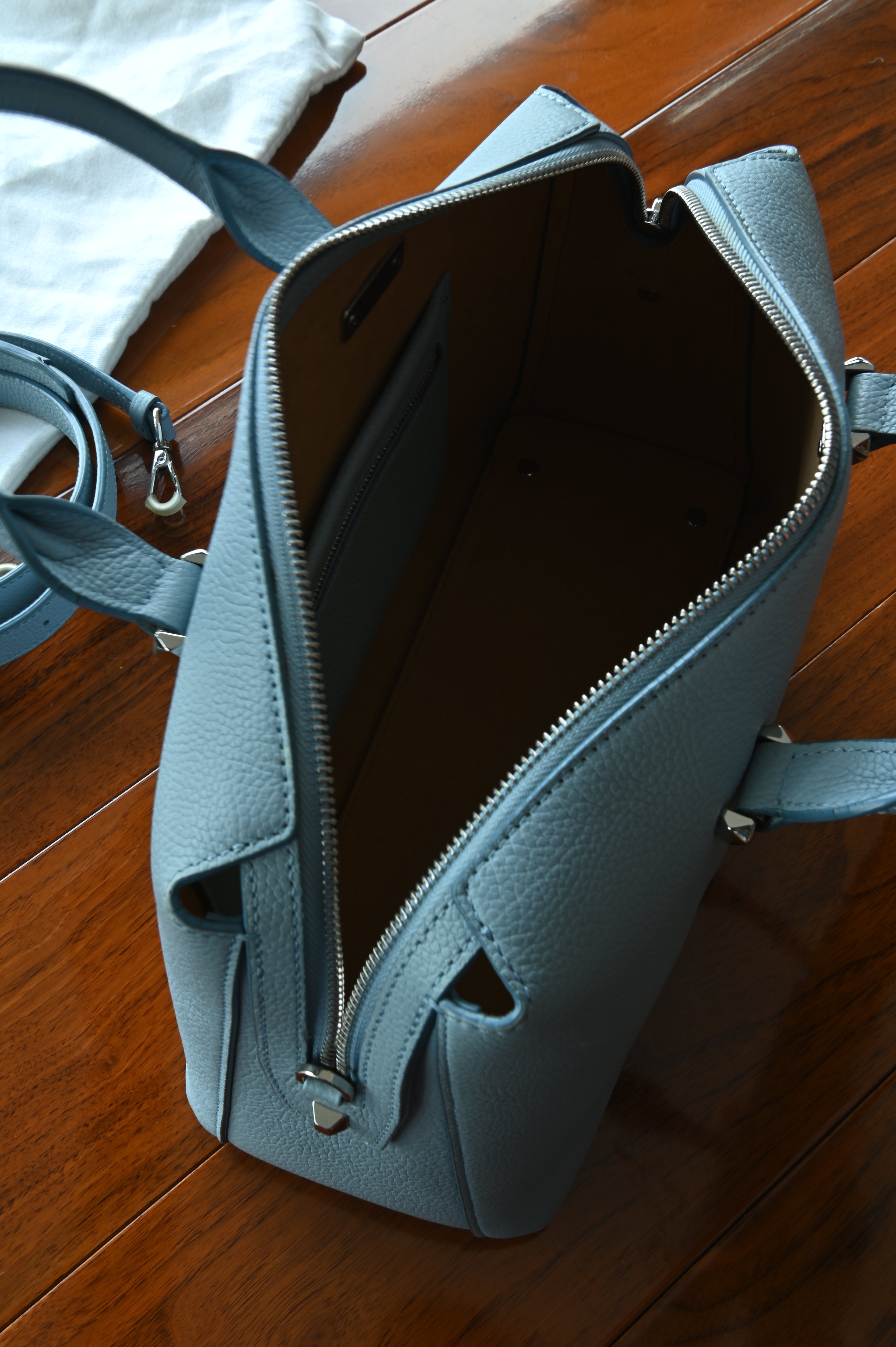 MCM Light Blue Crossbody Bag open two