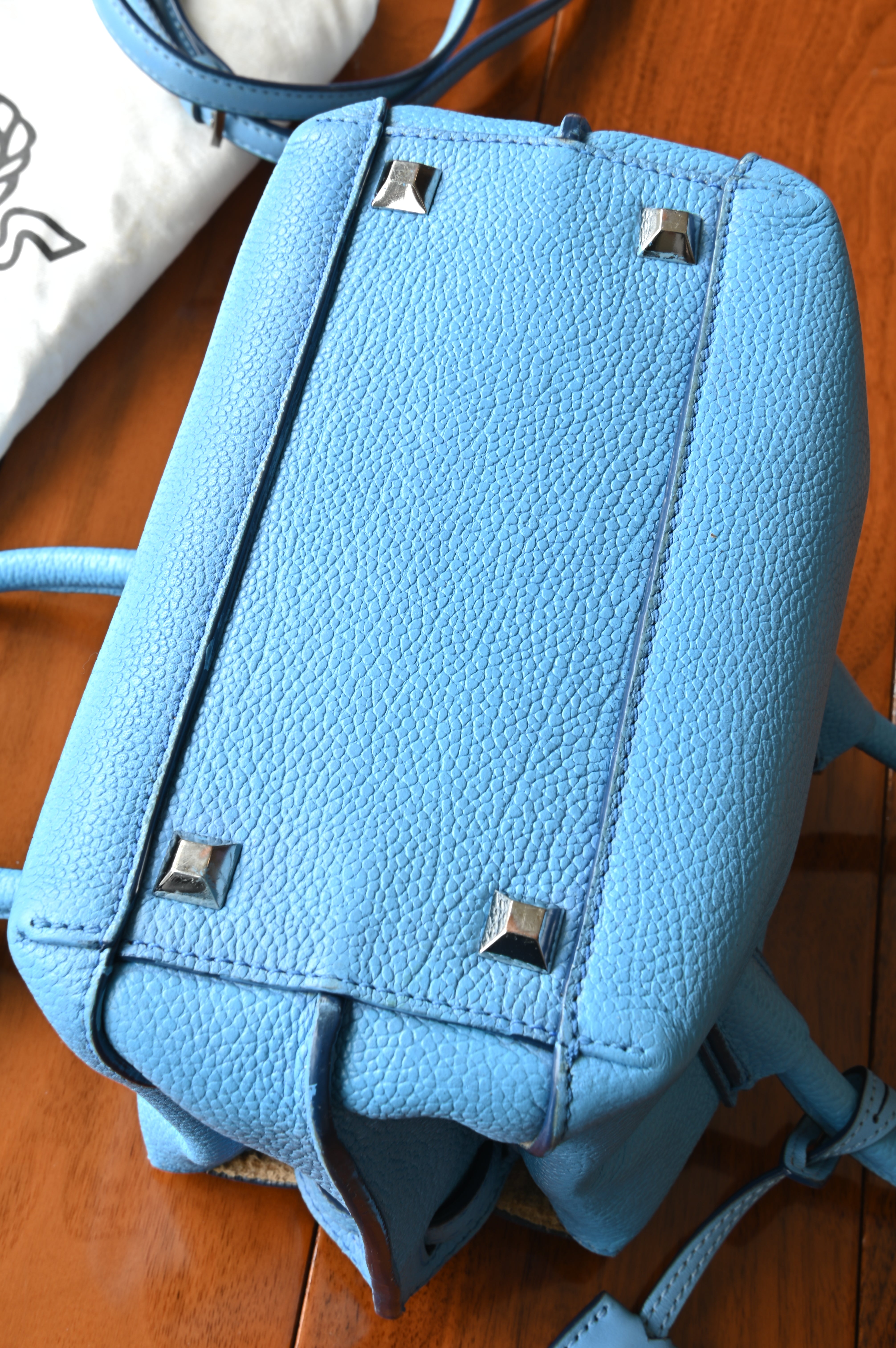 MCM Light Blue Grained Leather Milla Tote  bottom