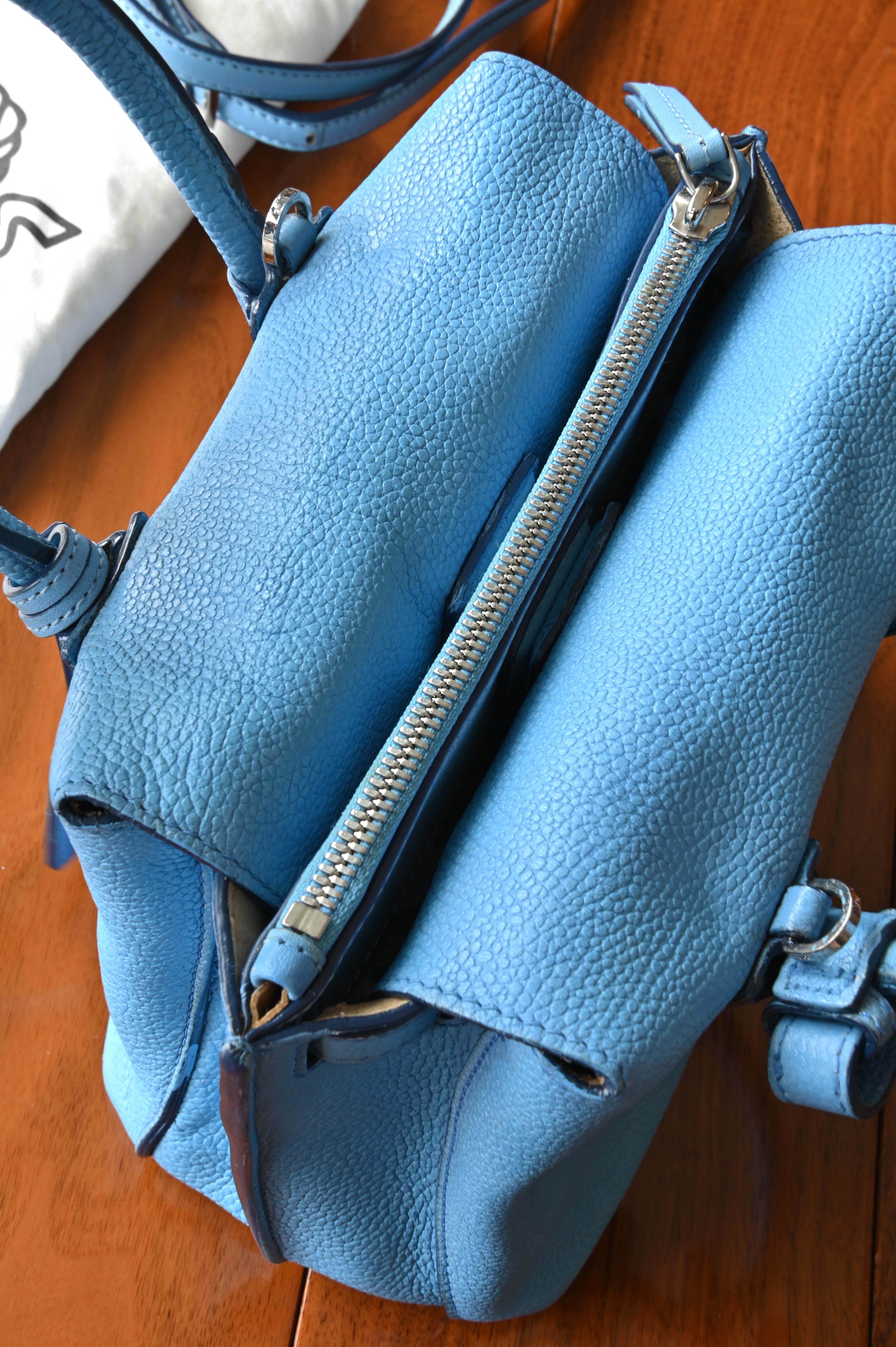 MCM Light Blue Grained Leather Milla Tote  top two