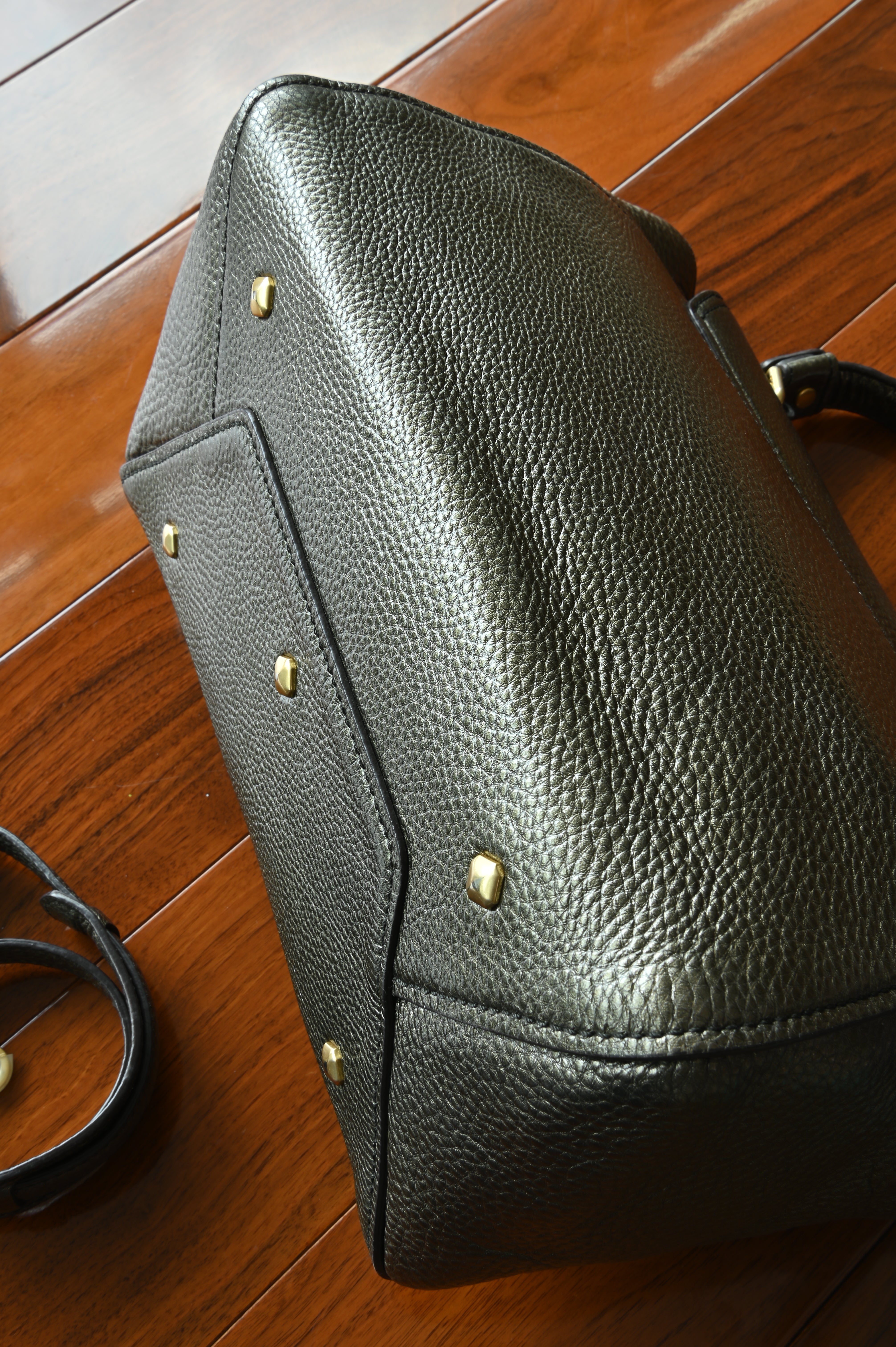 MCM Metallic Gold First Lady Satchel Bag bottom