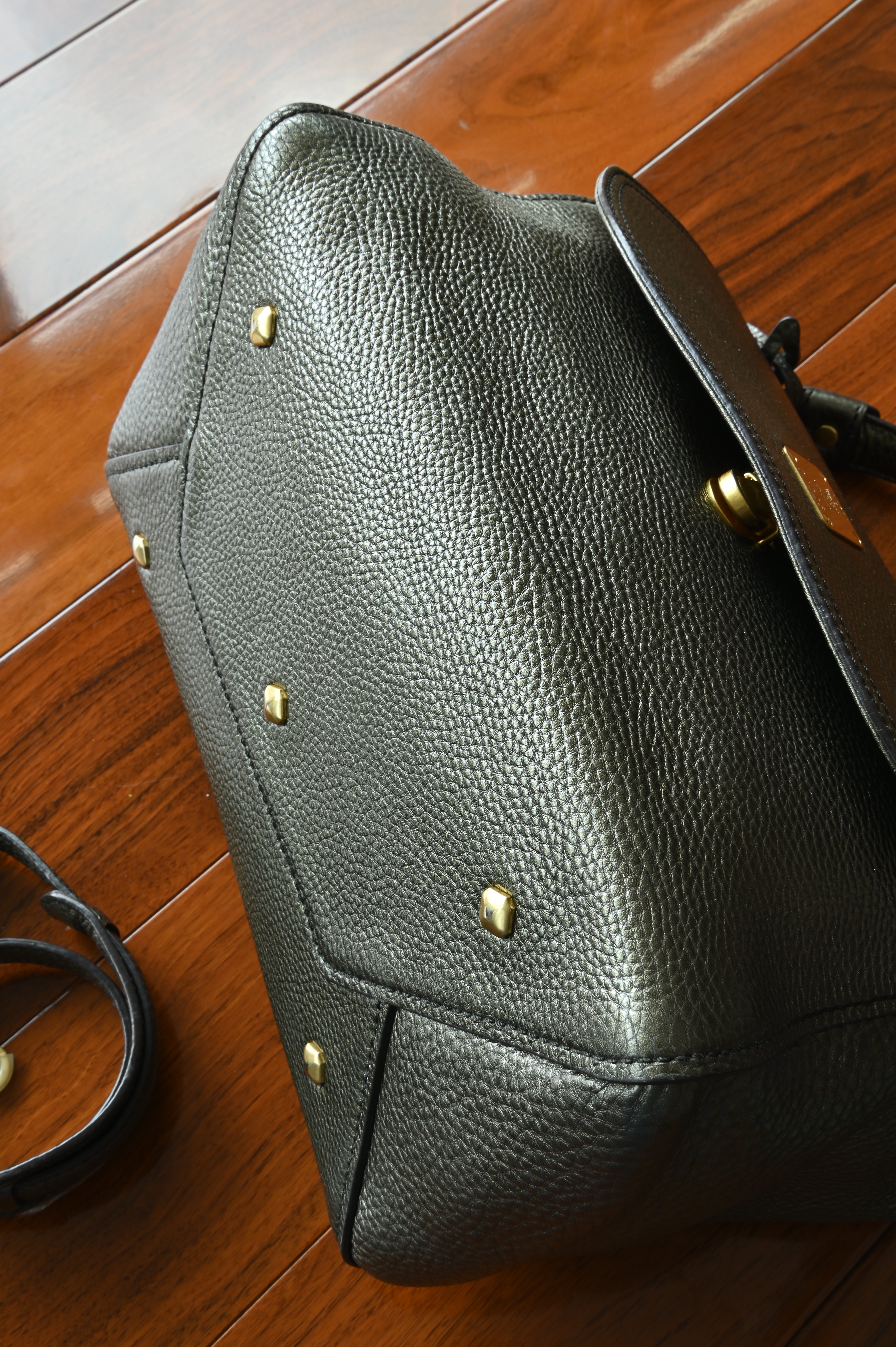 MCM Metallic Gold First Lady Satchel Bag bottom two