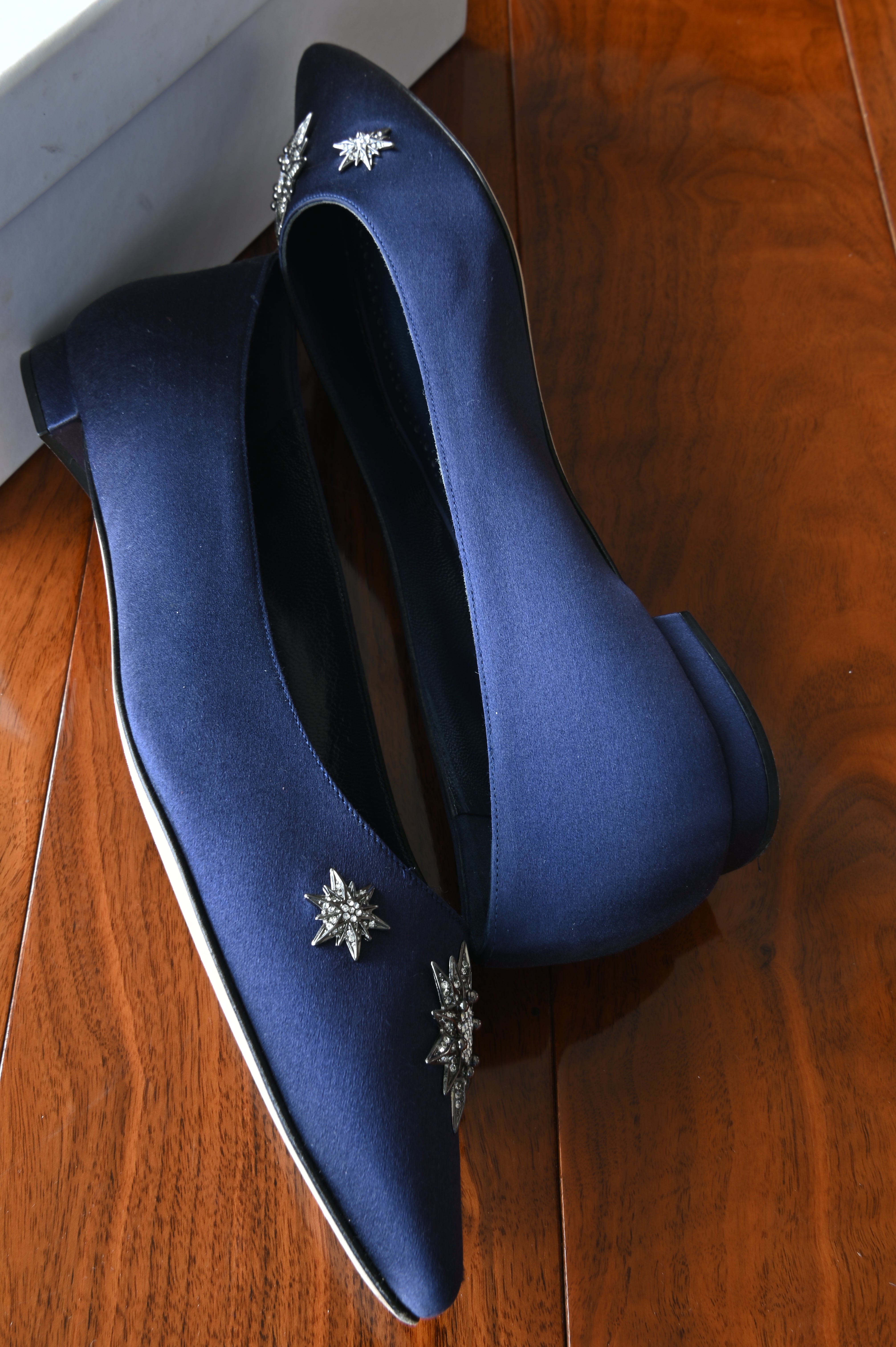 Manolo Blahnik Blue Crystal Embellished Roncona Flats side