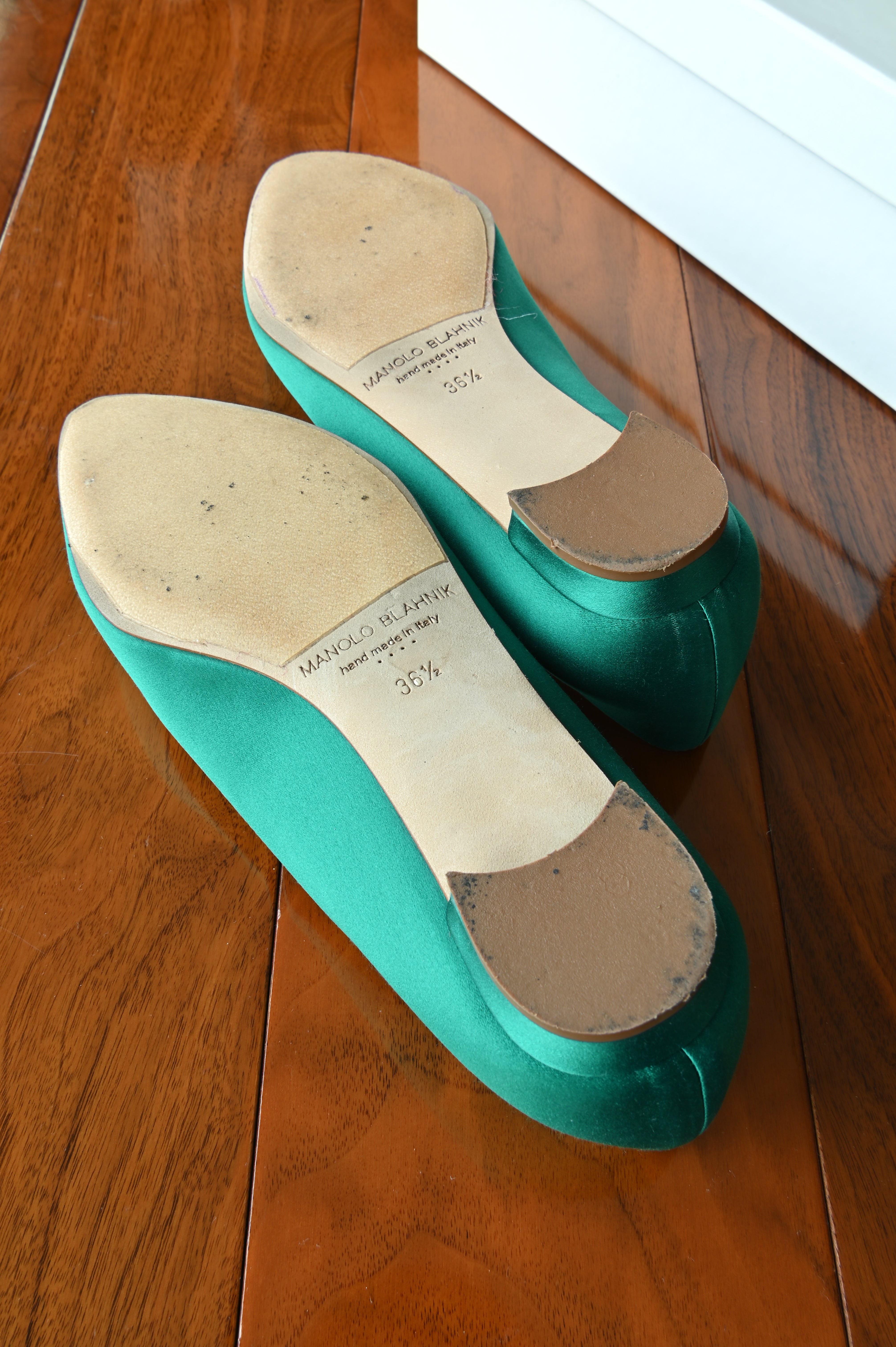 Manolo Blahnik Jade Satin Crystal Embellished Pumps bottom