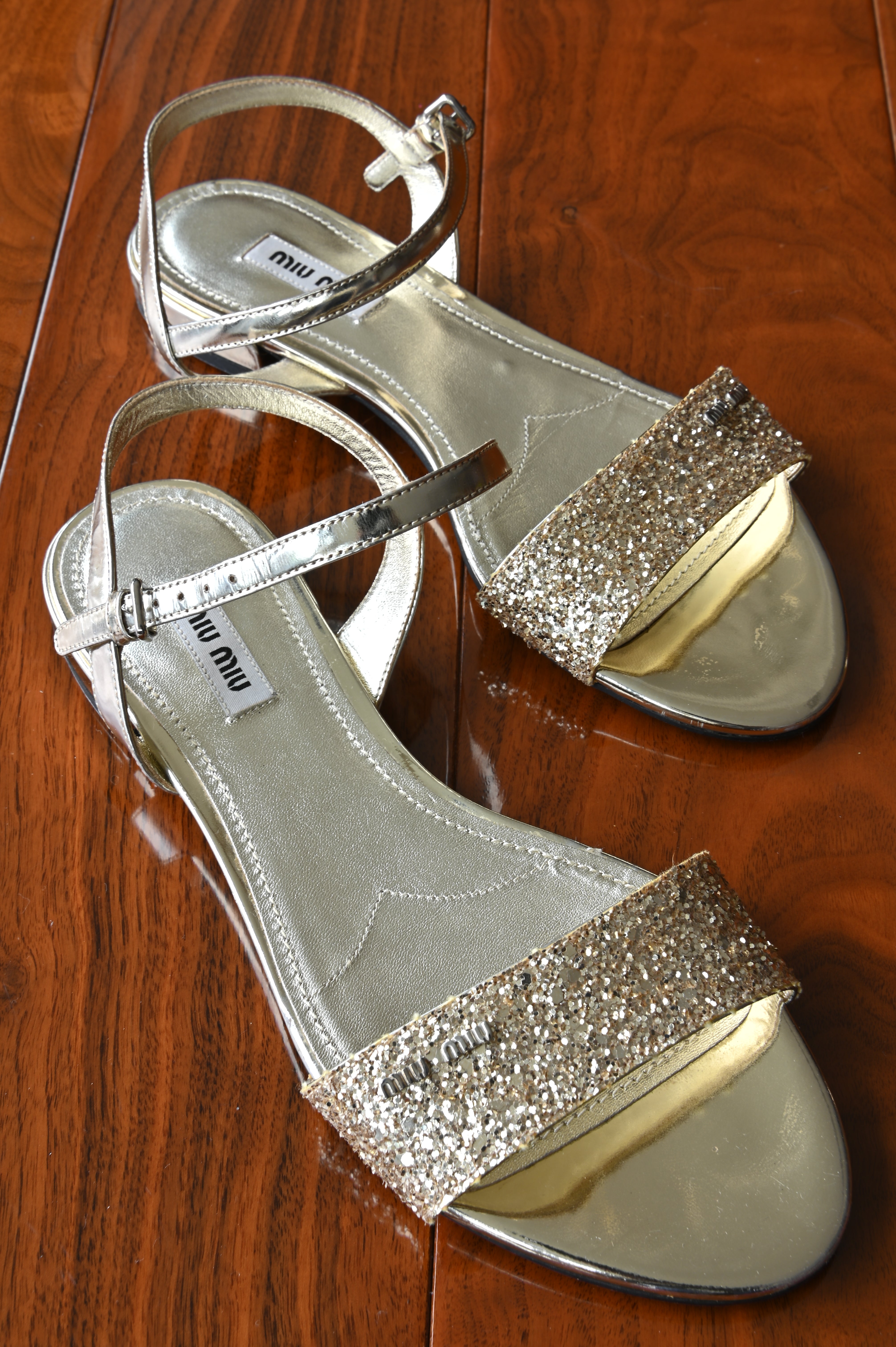Miu Miu Gold Glitter Flats