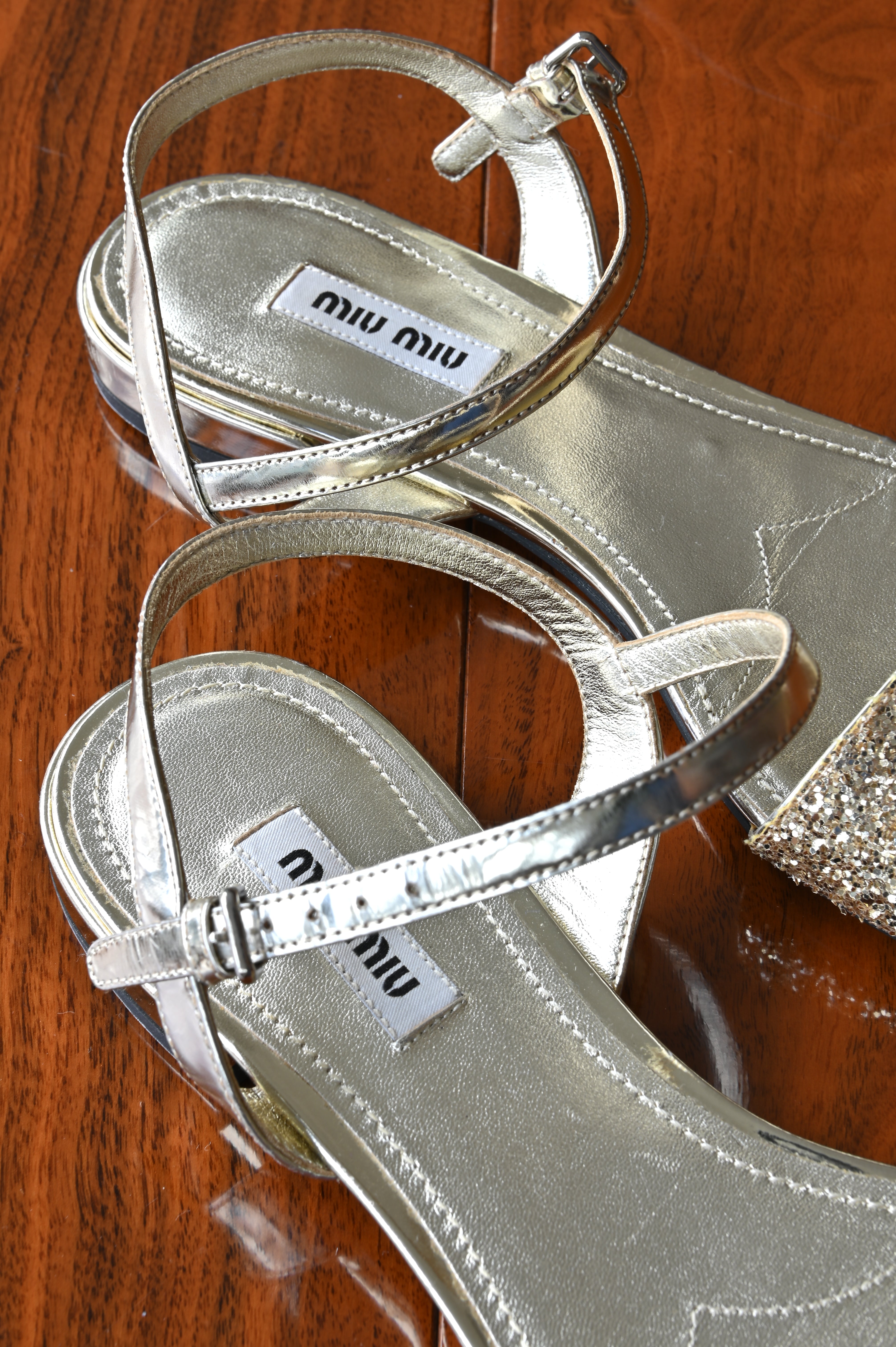 Miu Miu Gold Glitter Flats back