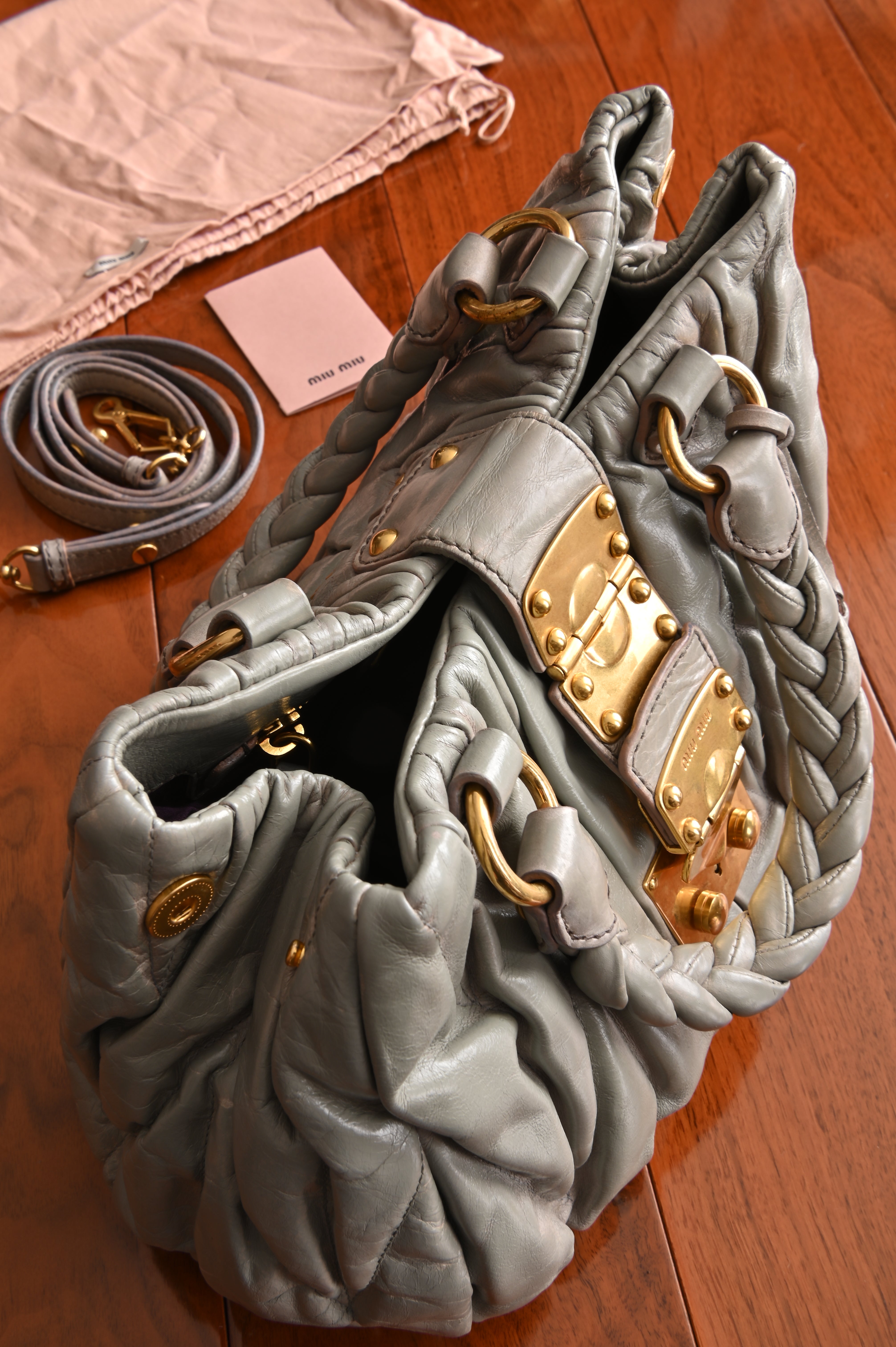 Miu Miu Grey Matelasse Coffer Shoulder Bag angle