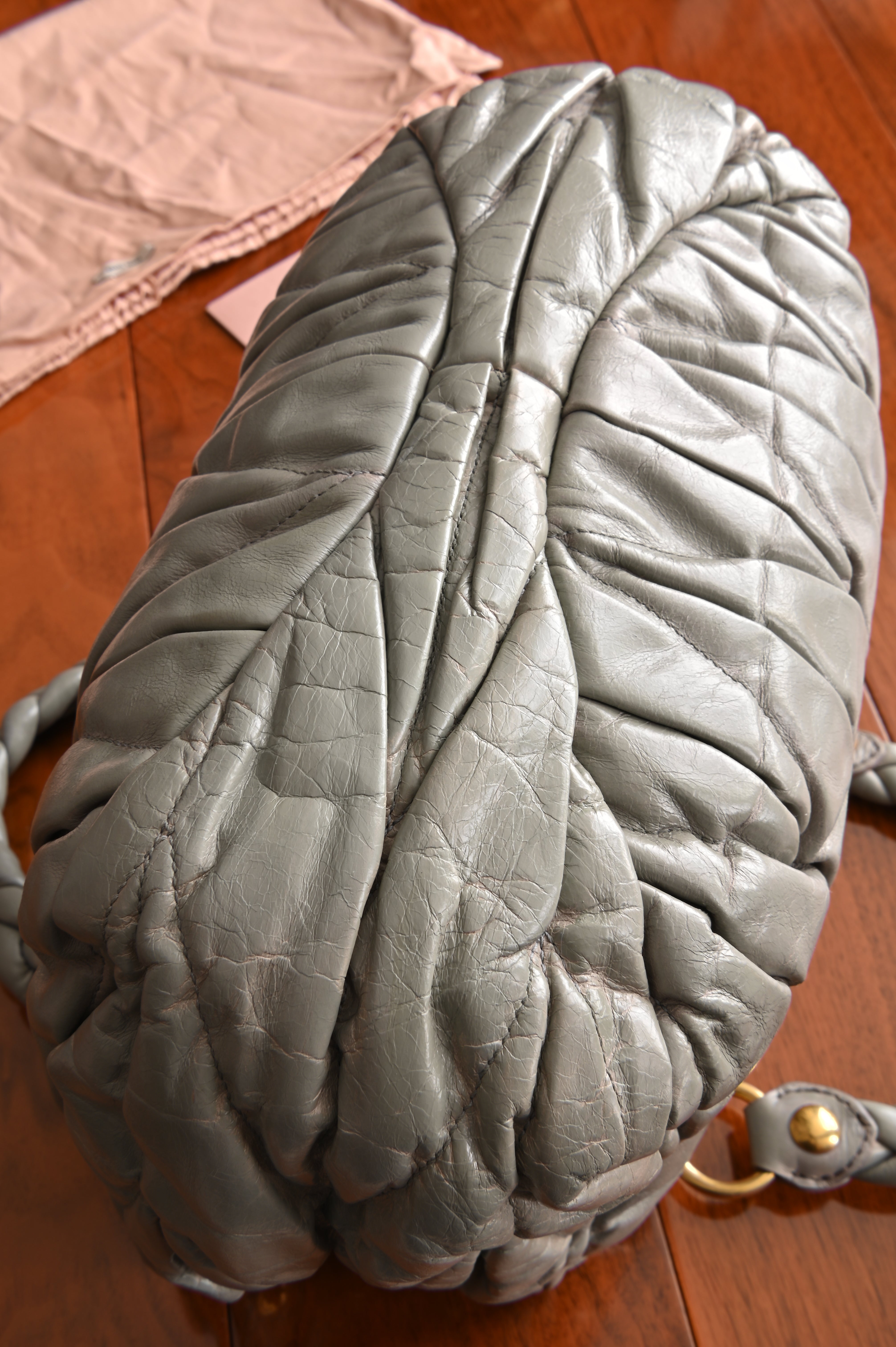 Miu Miu Grey Matelasse Coffer Shoulder Bag bottom