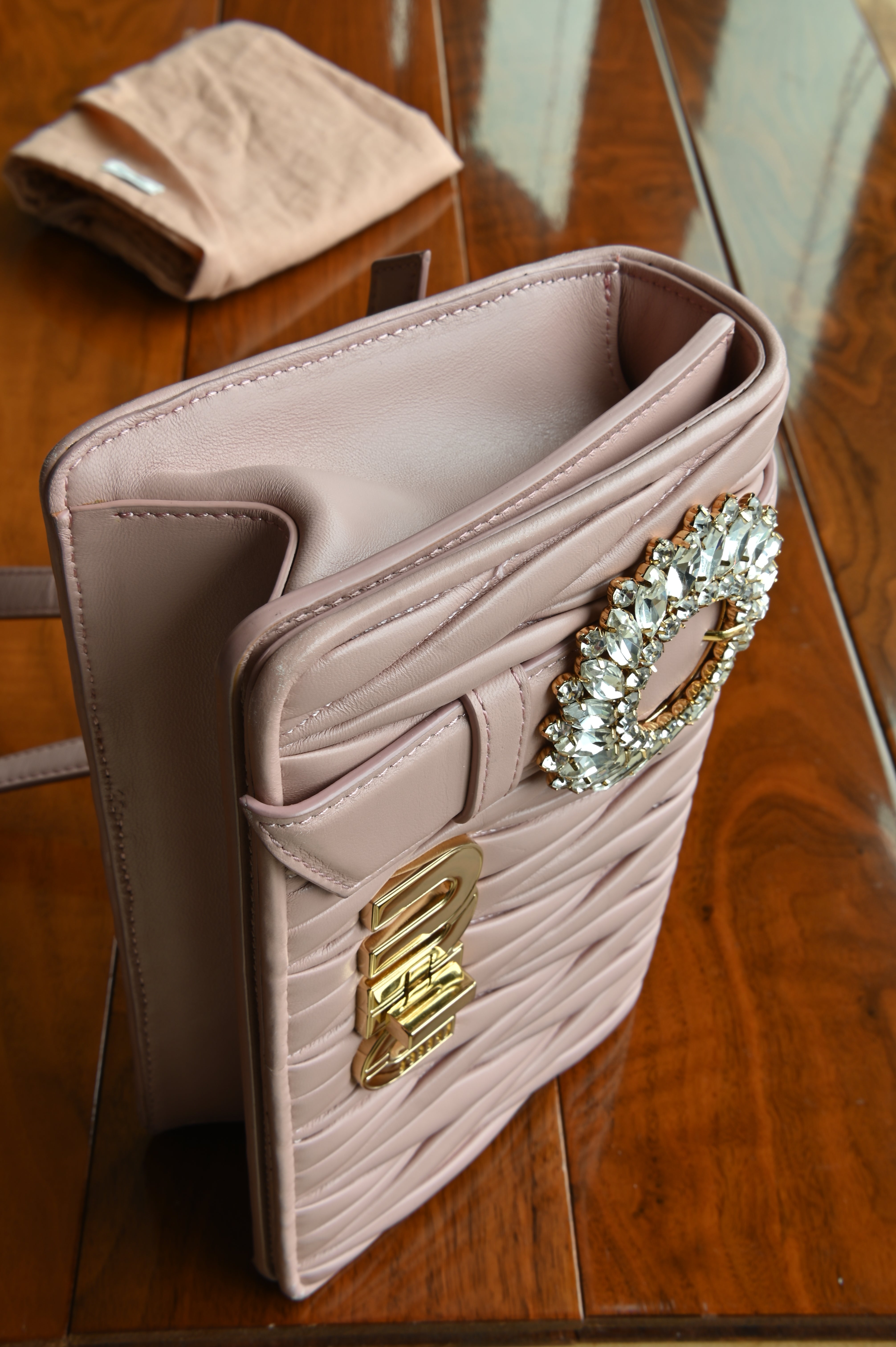 Miu Miu Pink Metalasse Crystal Bag right