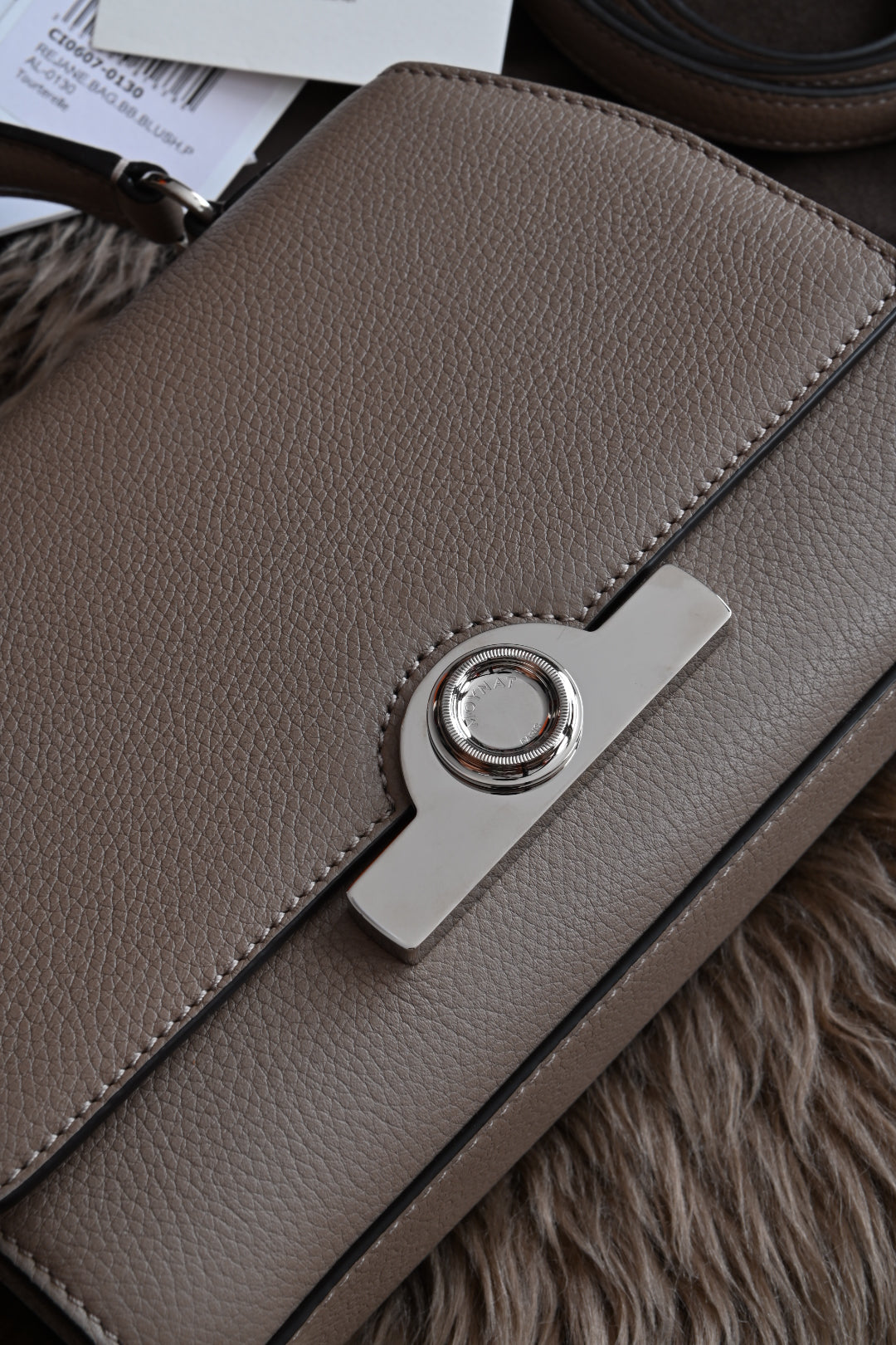 Moynat Rejane BB bag in Taupe closure