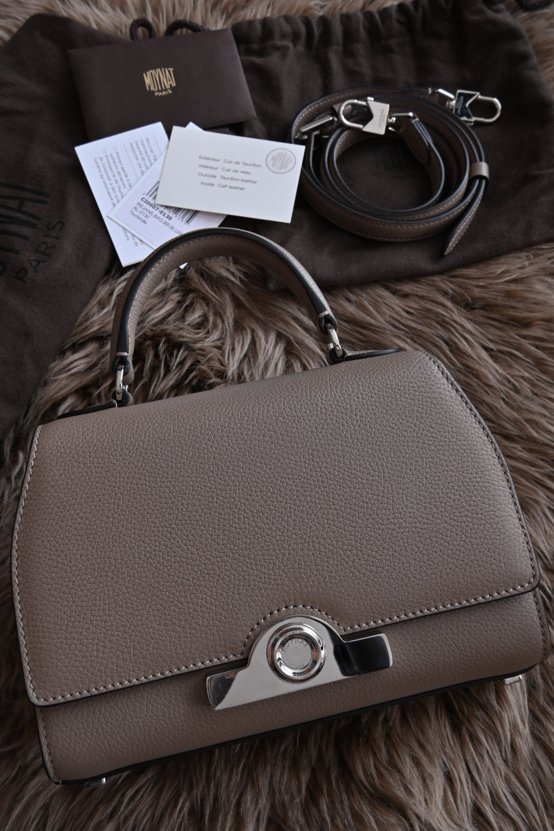 Moynat Rejane BB bag in Taupe front
