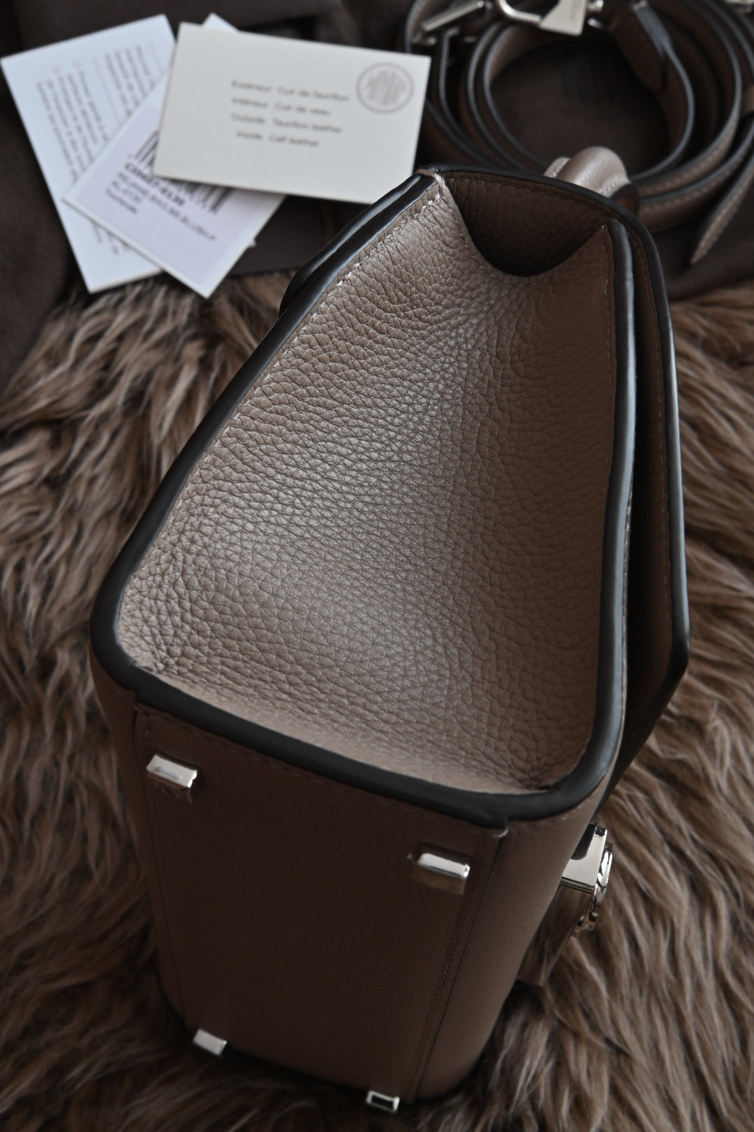 Moynat Rejane BB bag in Taupe left