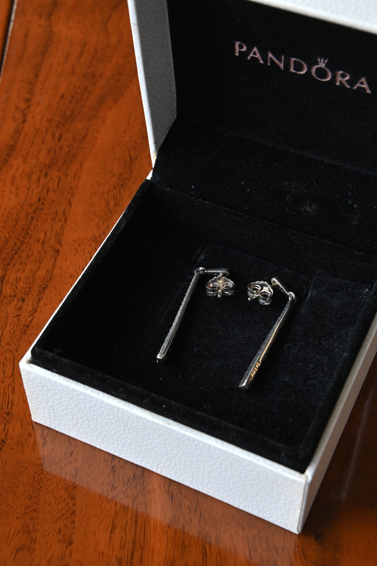 Pandora Silver Crystal Dangle Earrings side