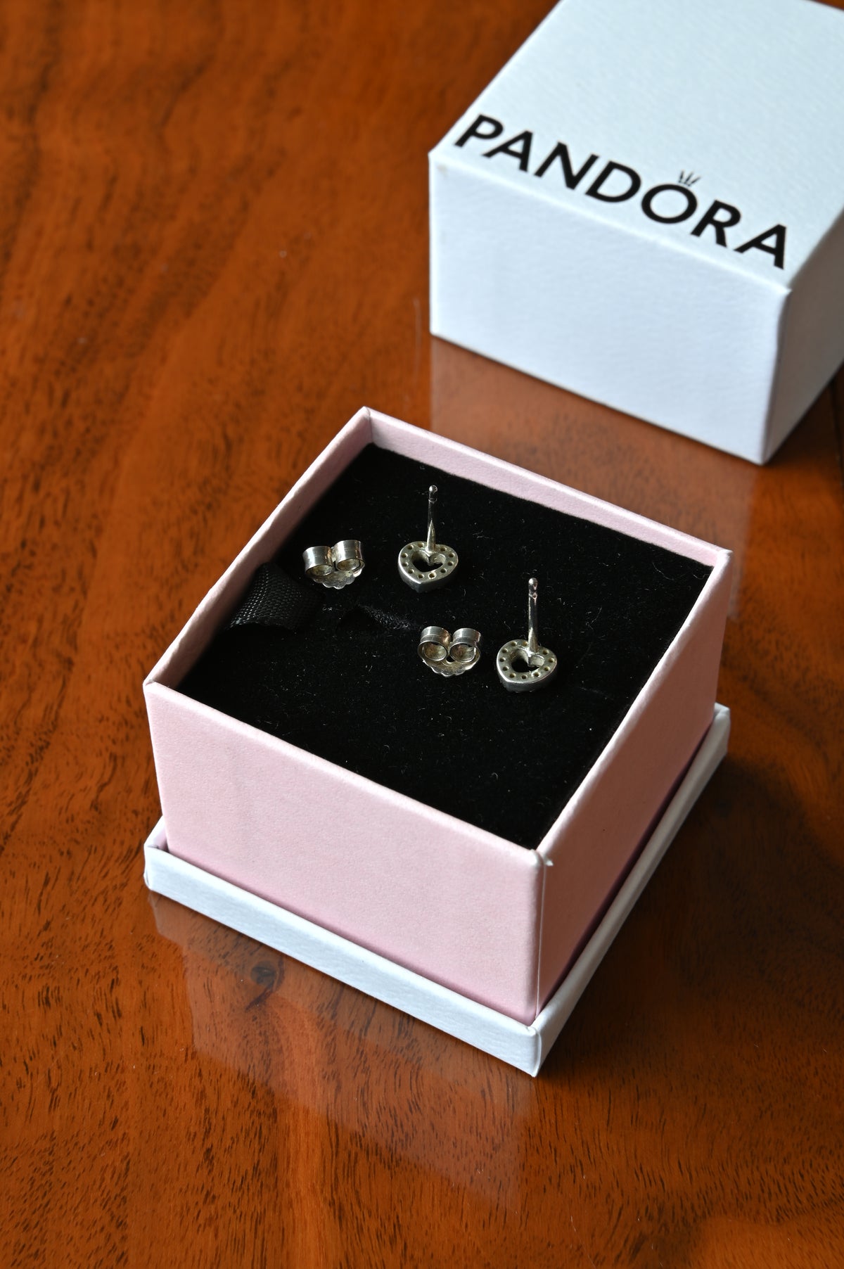 Pandora Silver Heart Stud Earrings back