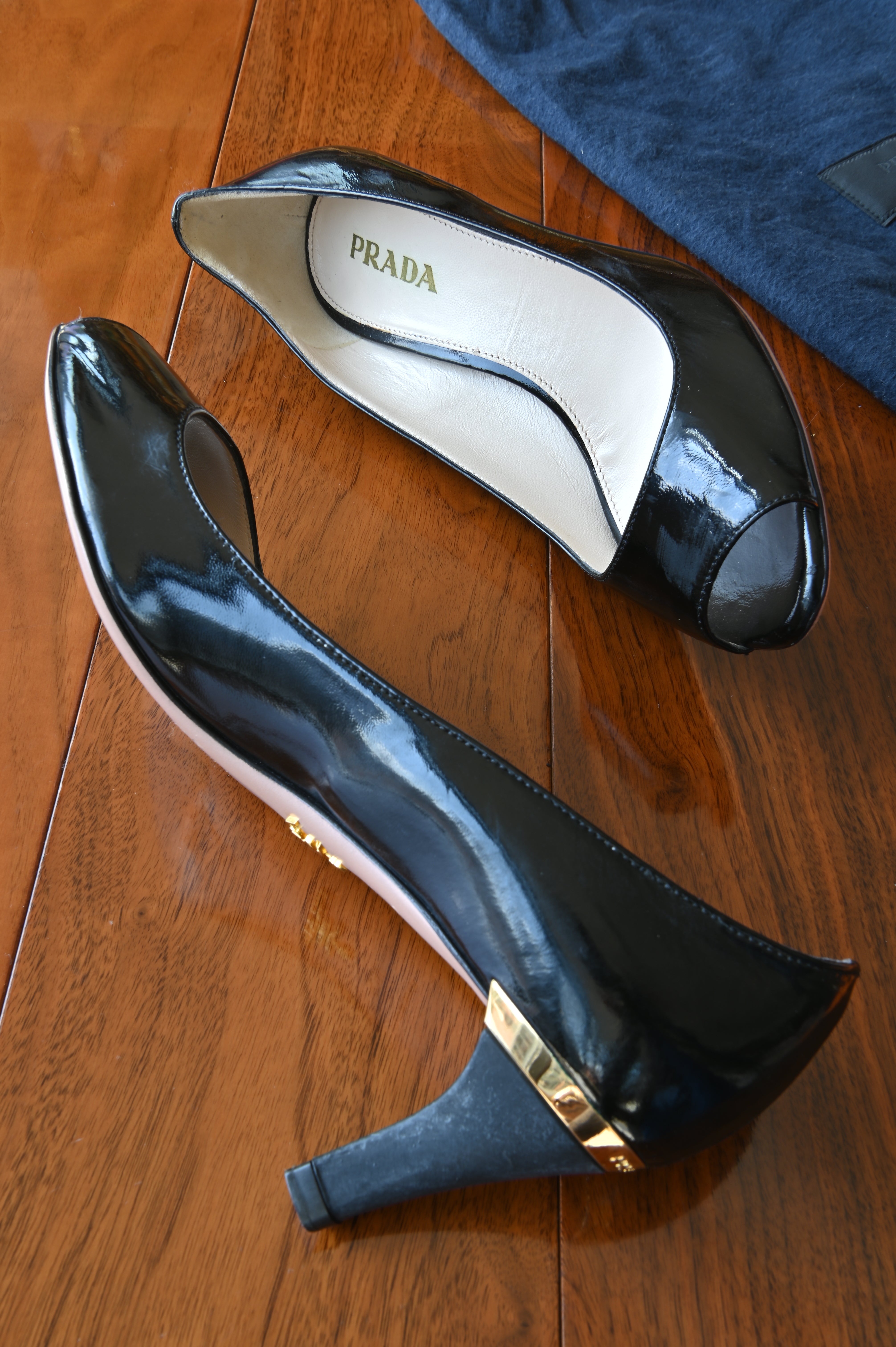 Prada Black Patent Heels side