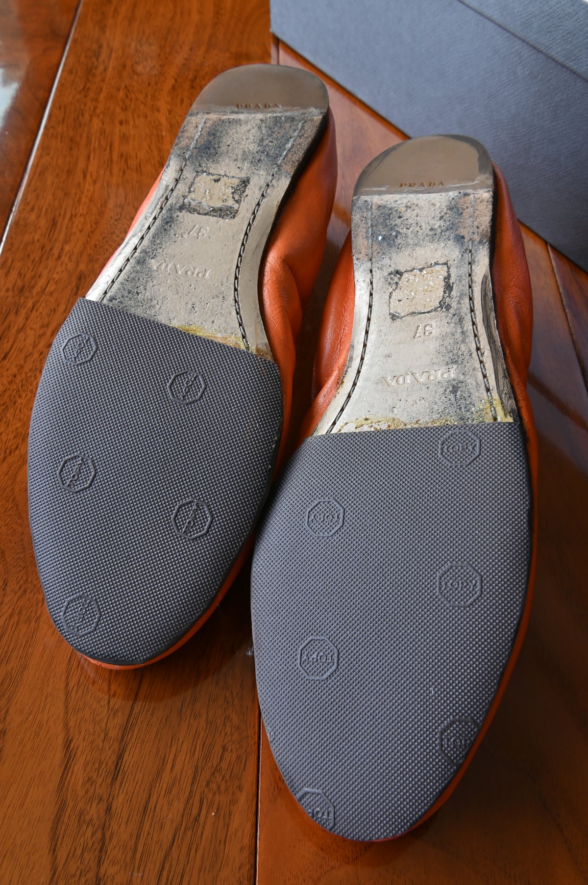 Prada Orange Ballerina Flats bottom two