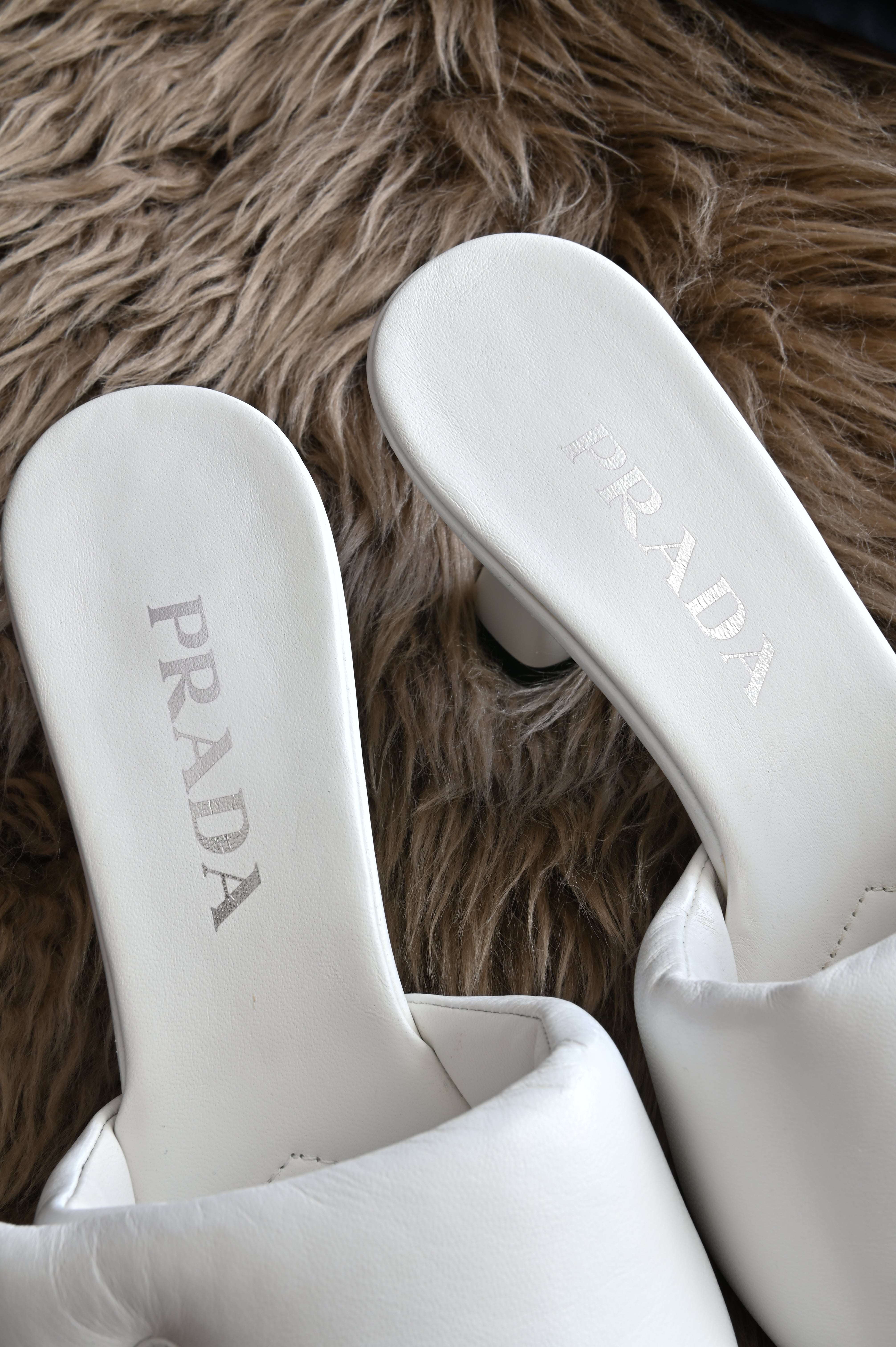 Prada White Padded Cushion Heels logo