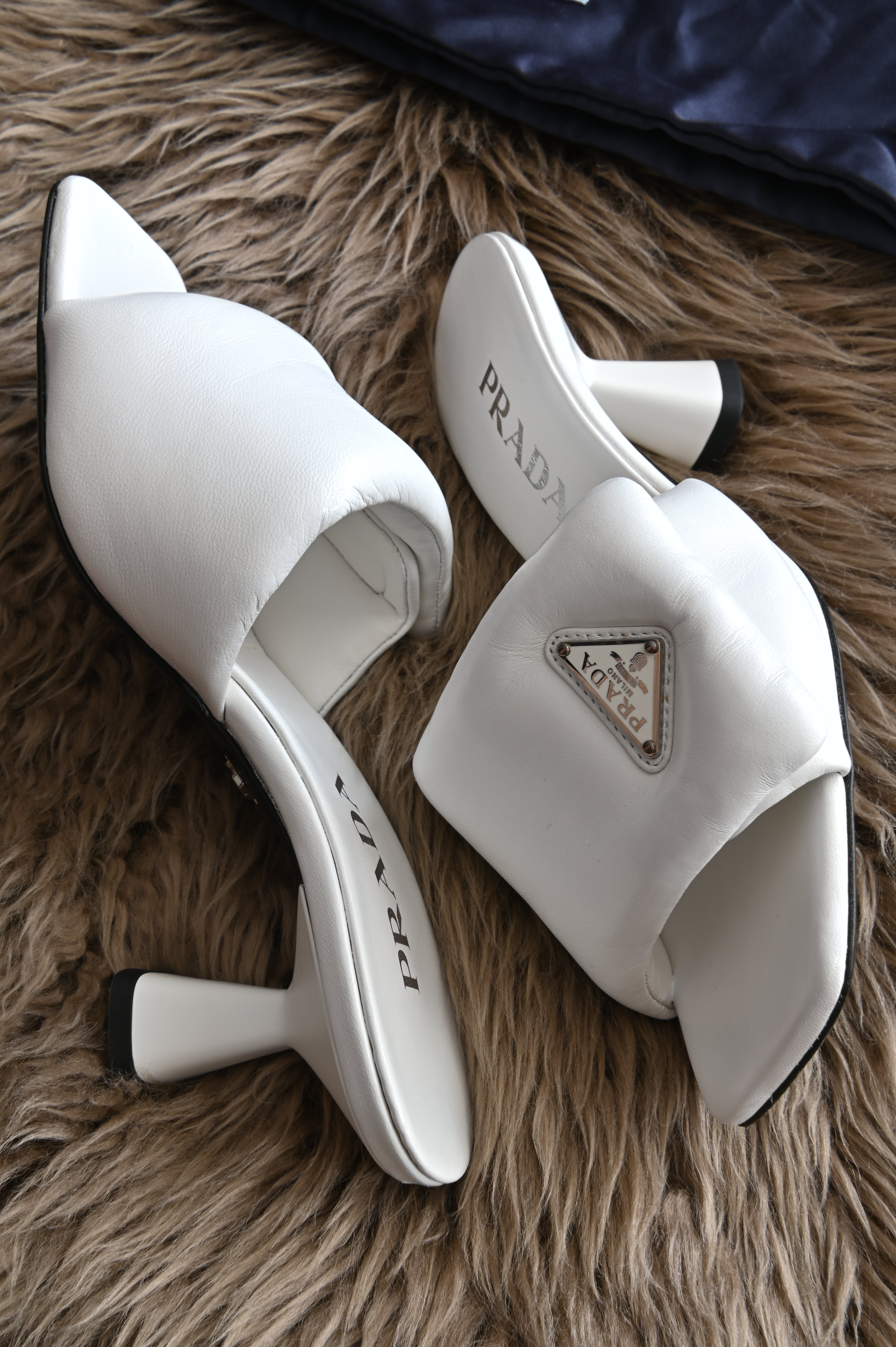 Prada White Padded Cushion Heels side two