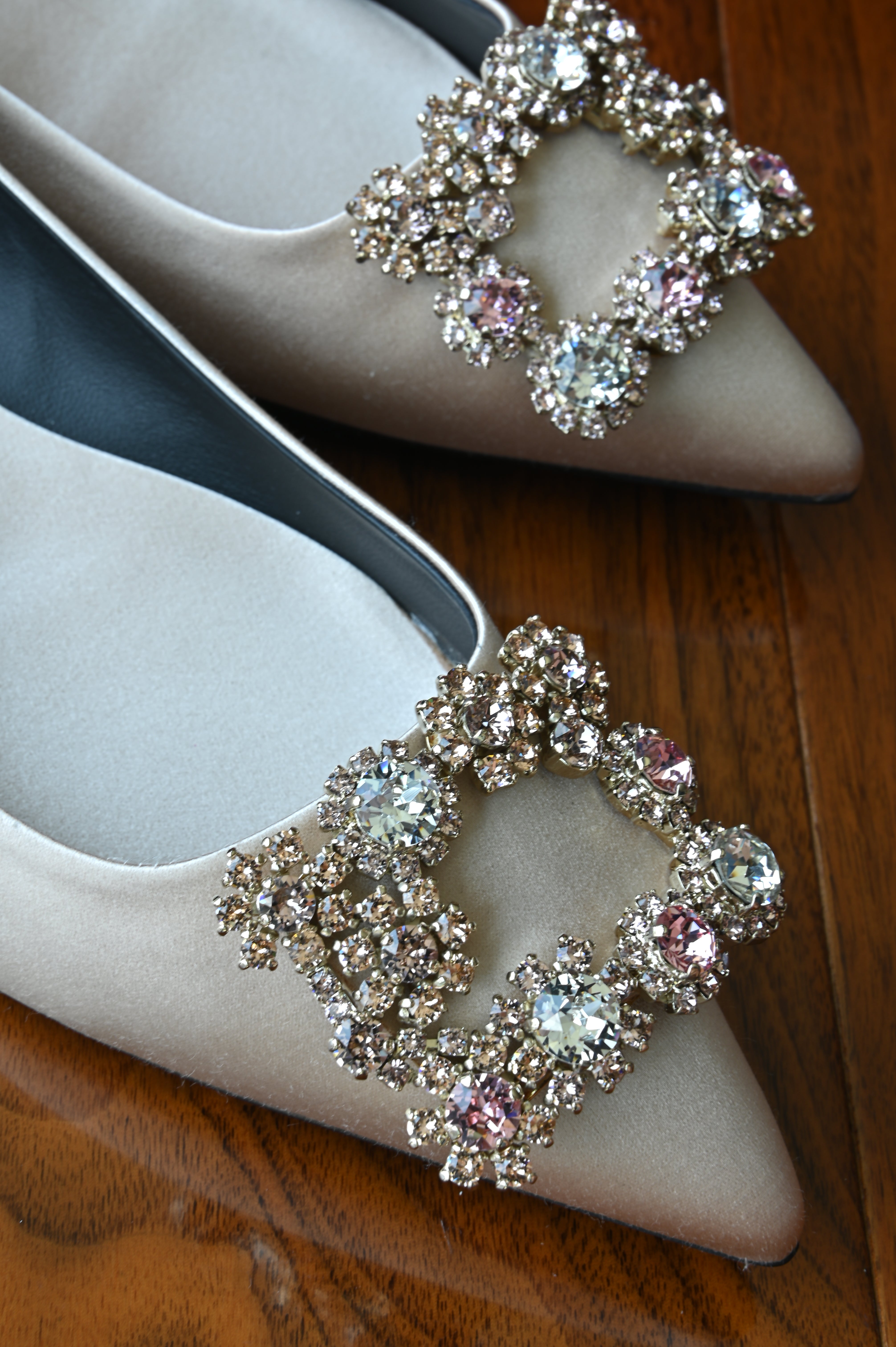 Roger Vivier Beige Satin Crystal Buckle Pumps front