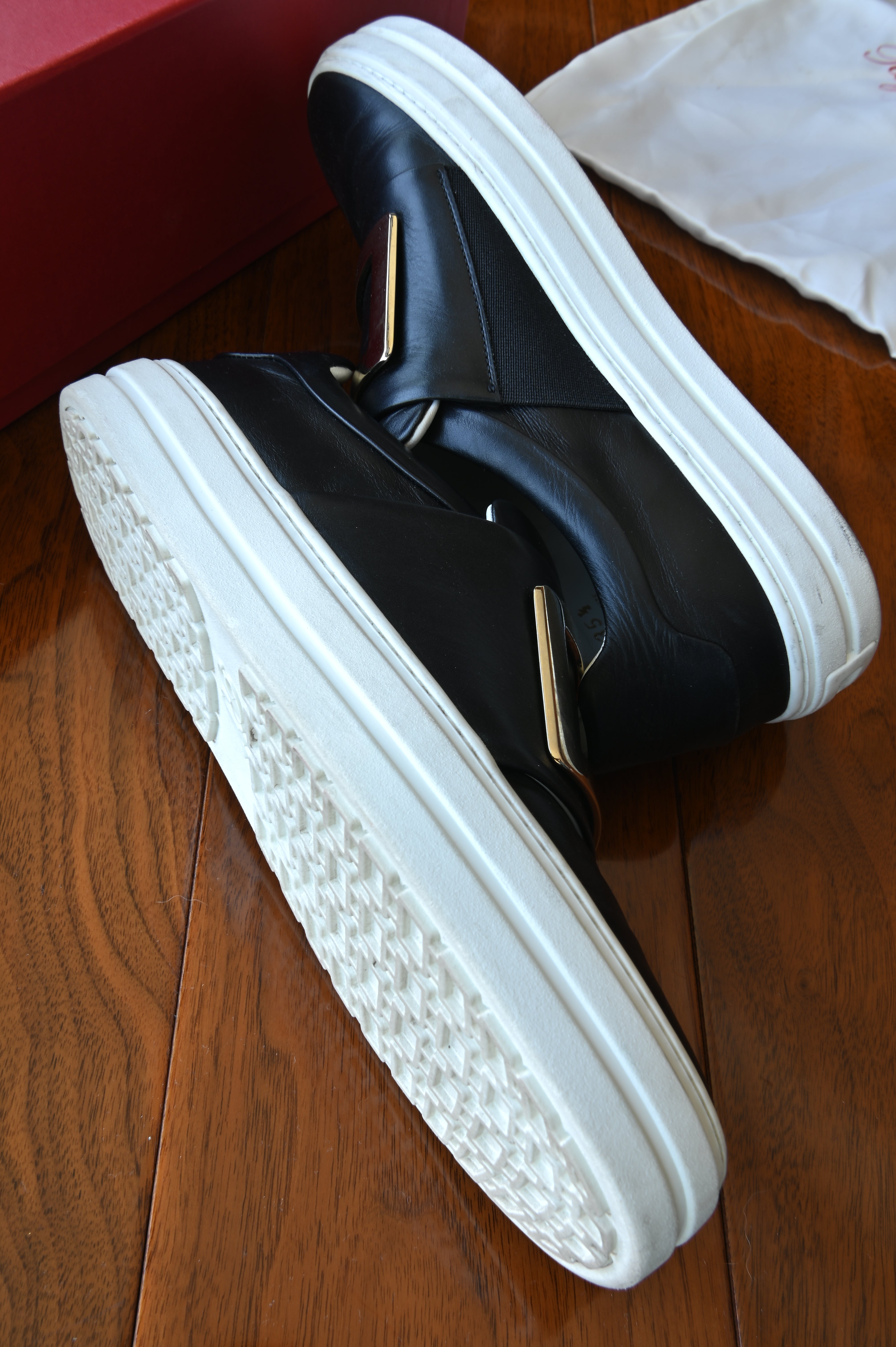 Roger Vivier Black Gold. Buckle Slip On Shoes side
