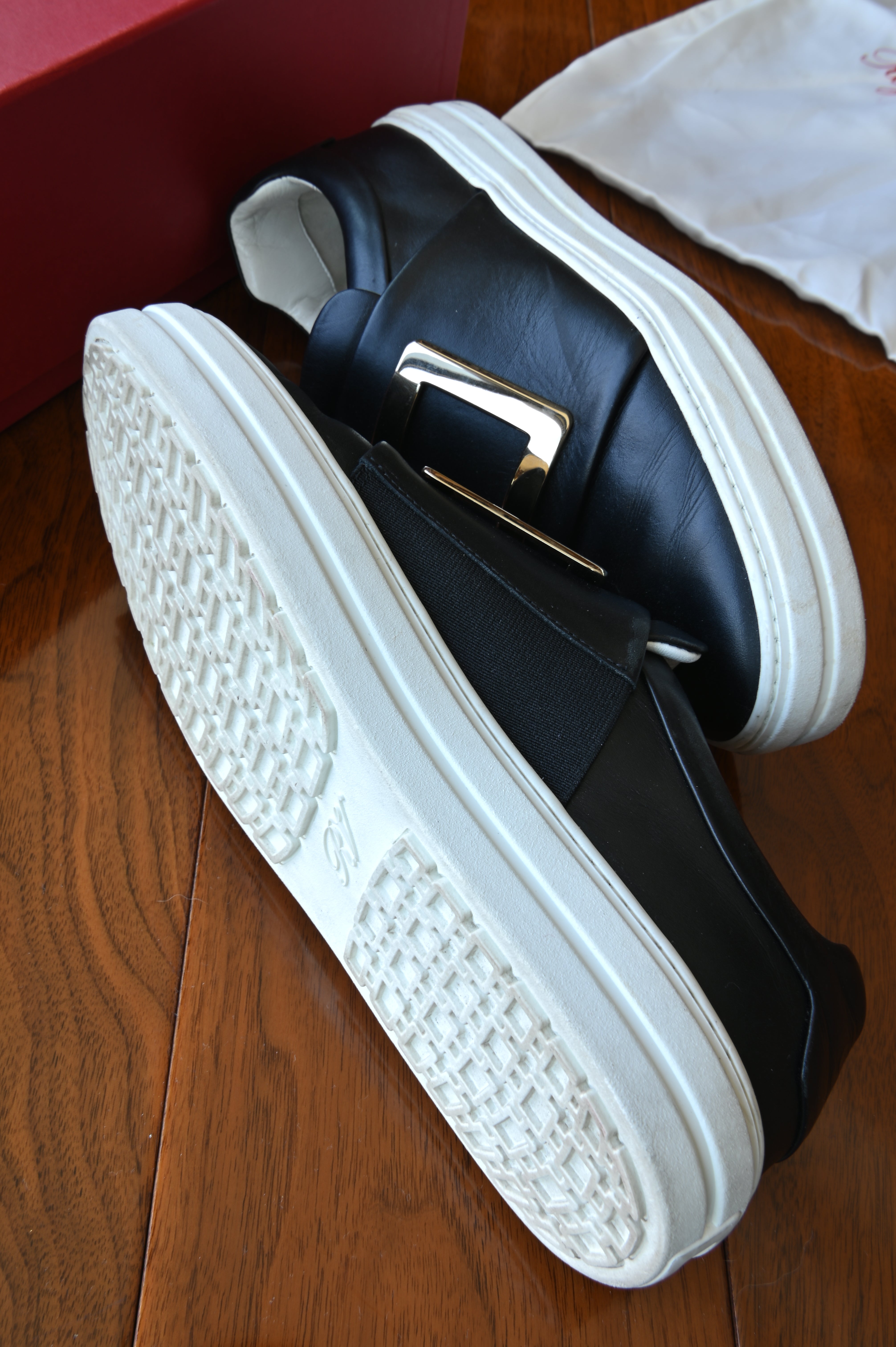 Roger Vivier Black Gold. Buckle Slip On Shoes side two