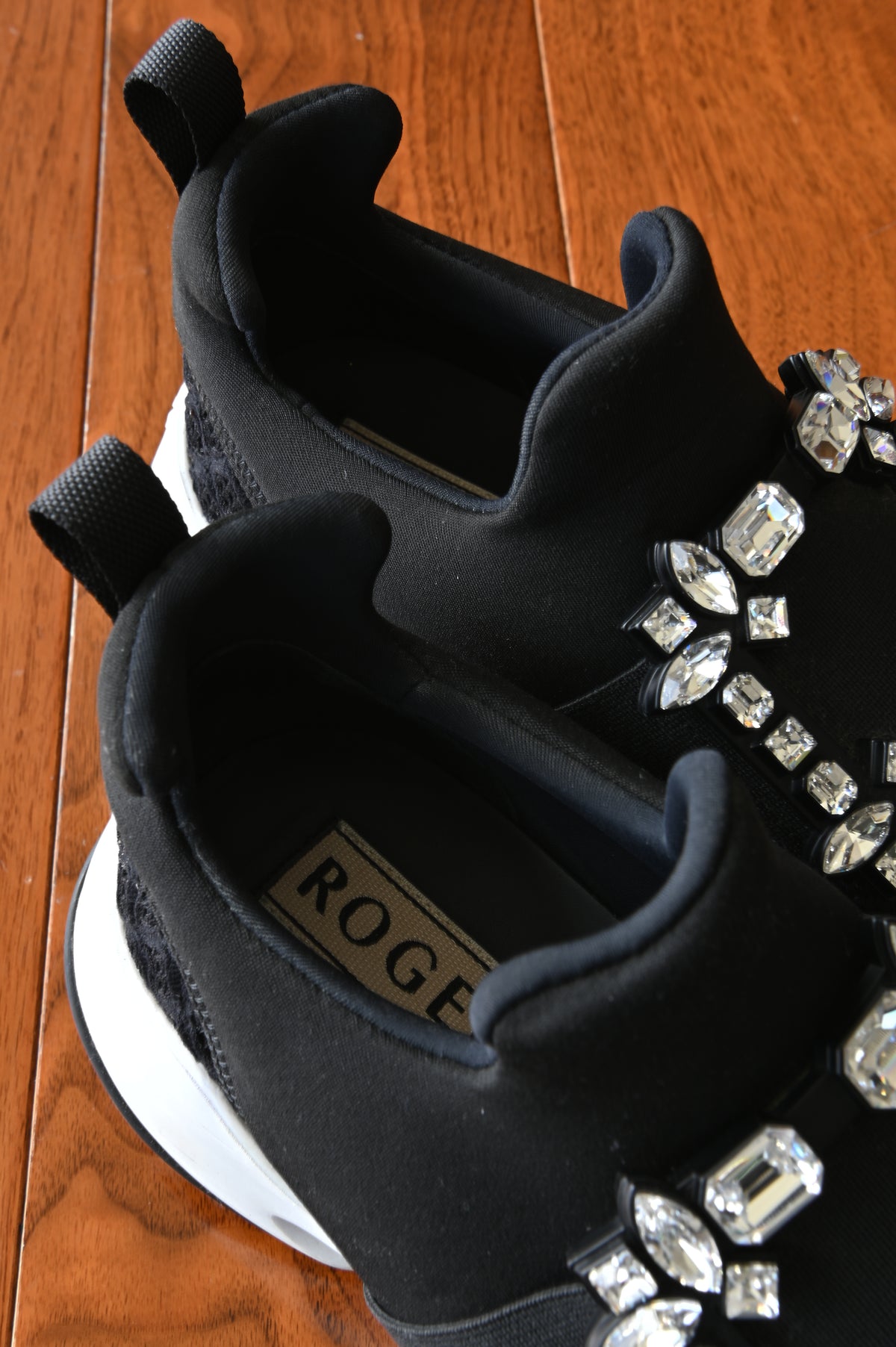 Roger Vivier Black Satin Crystal Buckle Sneakers back